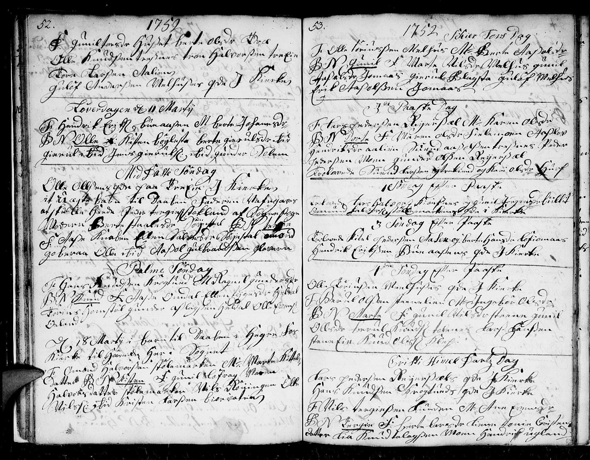 Froland sokneprestkontor, AV/SAK-1111-0013/F/Fb/L0002: Parish register (copy) no. B 2, 1747-1759, p. 52-53