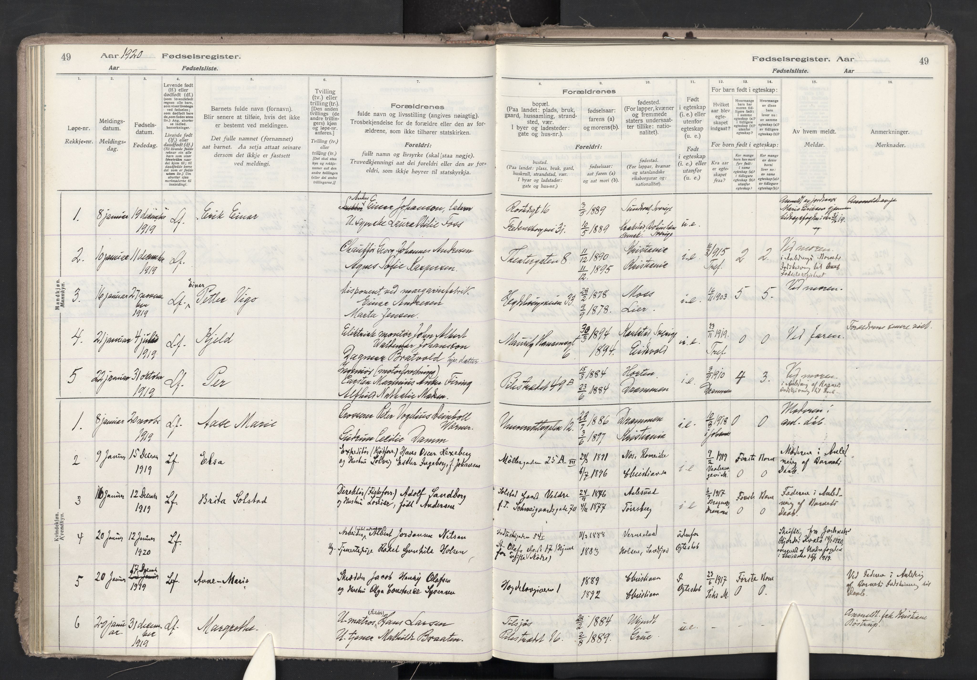 Trefoldighet prestekontor Kirkebøker, AV/SAO-A-10882/J/Ja/L0001: Birth register no. 1, 1916-1931, p. 49