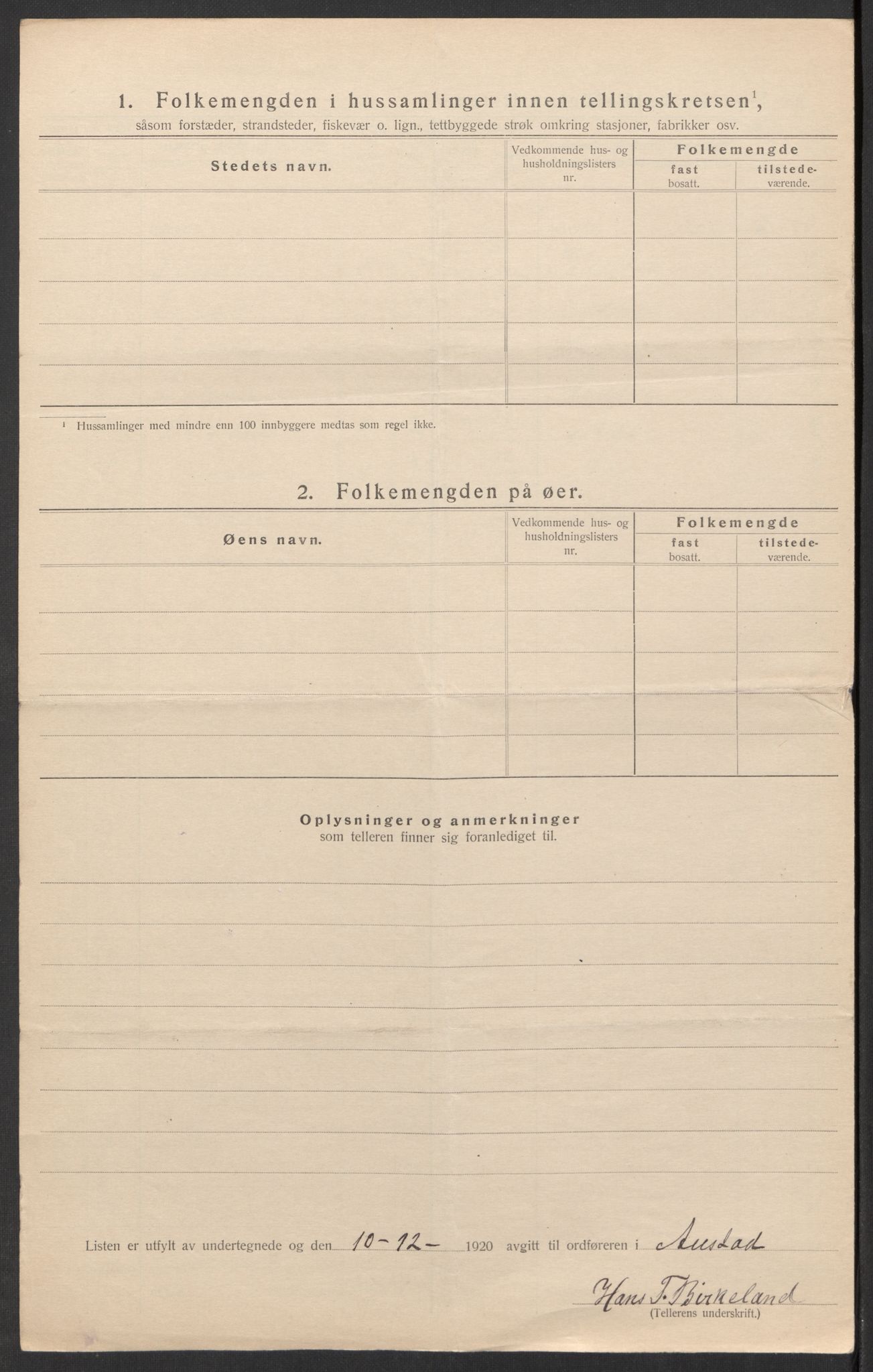 SAK, 1920 census for Austad, 1920, p. 31