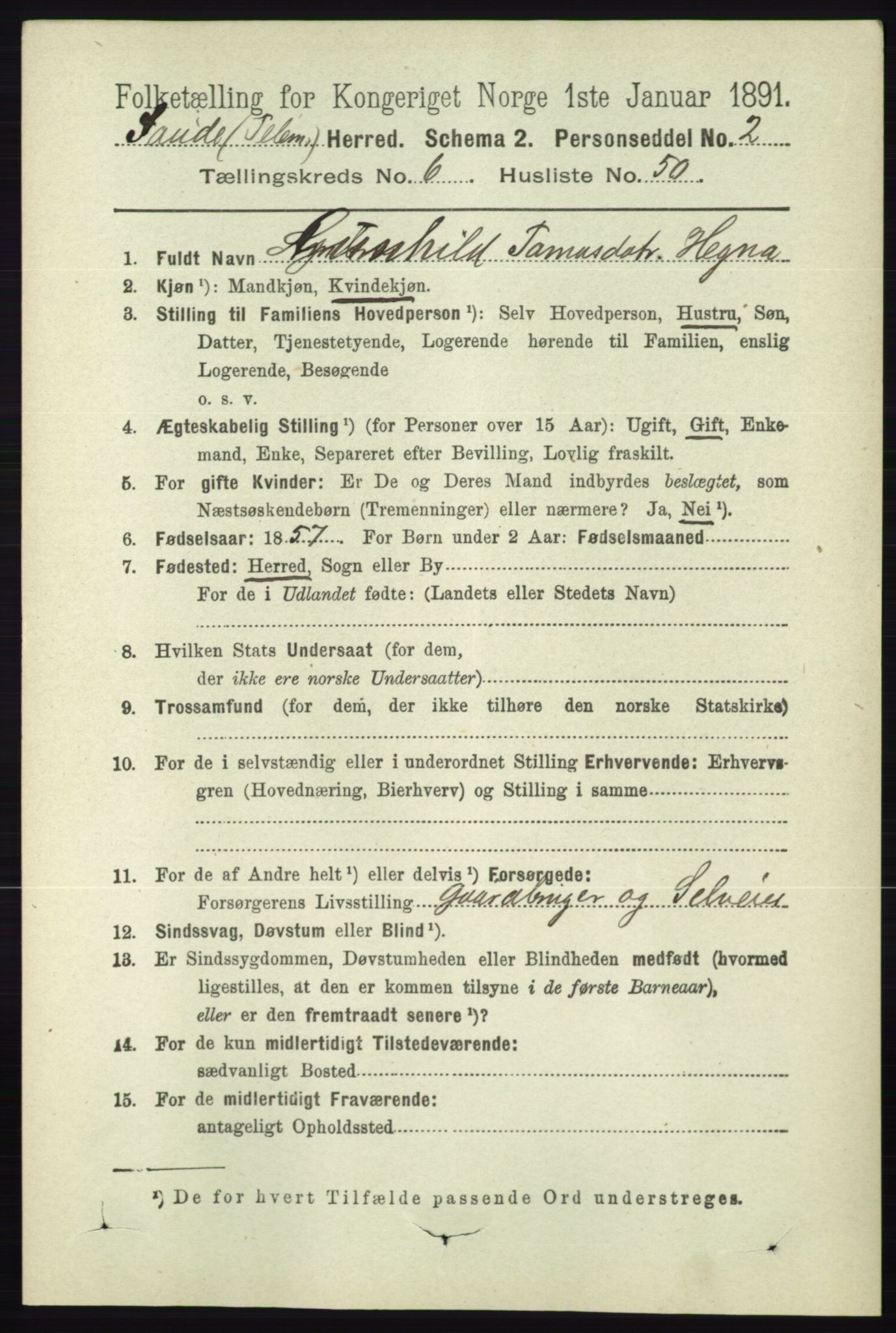 RA, 1891 census for 0822 Sauherad, 1891, p. 1966