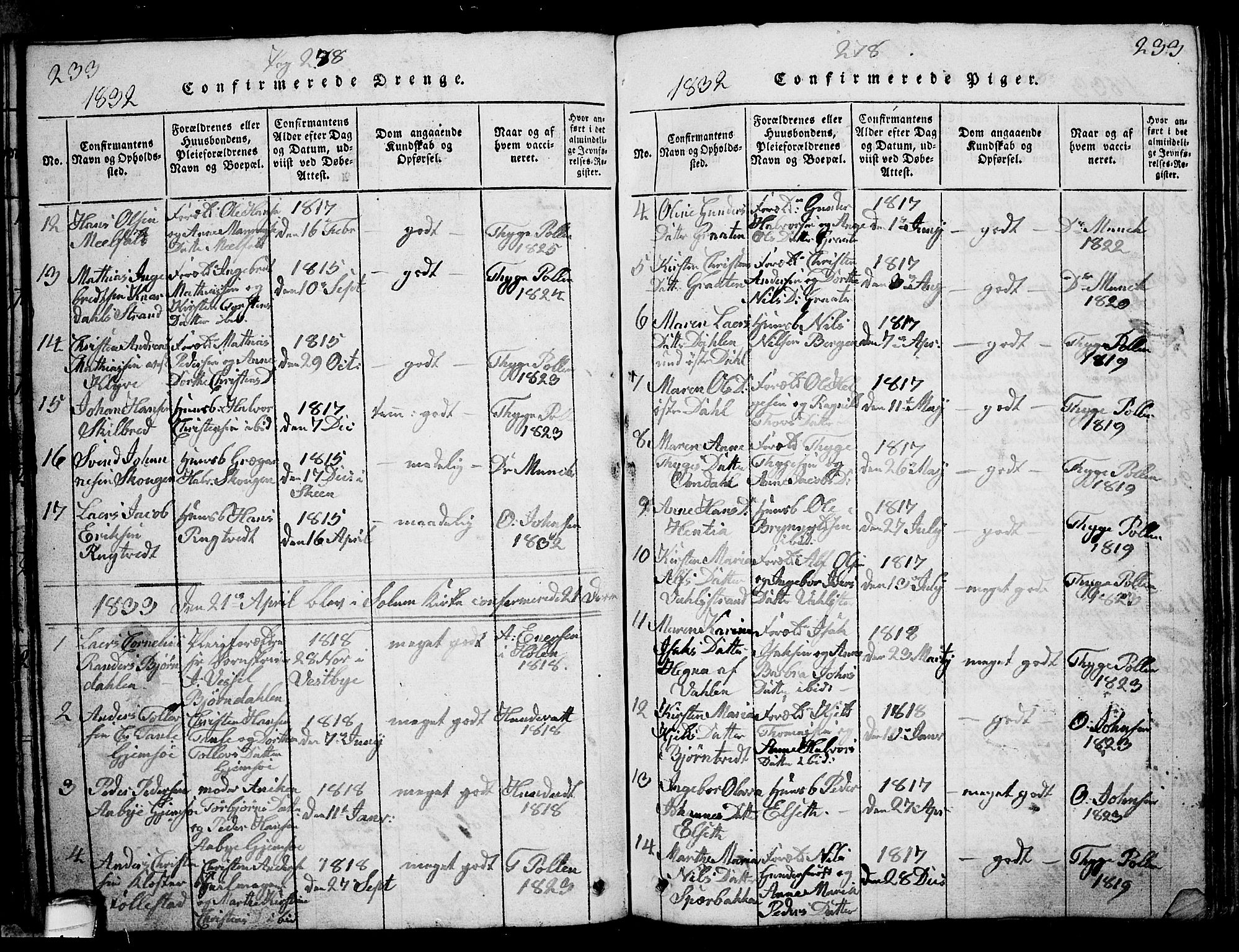 Solum kirkebøker, AV/SAKO-A-306/G/Ga/L0001: Parish register (copy) no. I 1, 1814-1833, p. 233