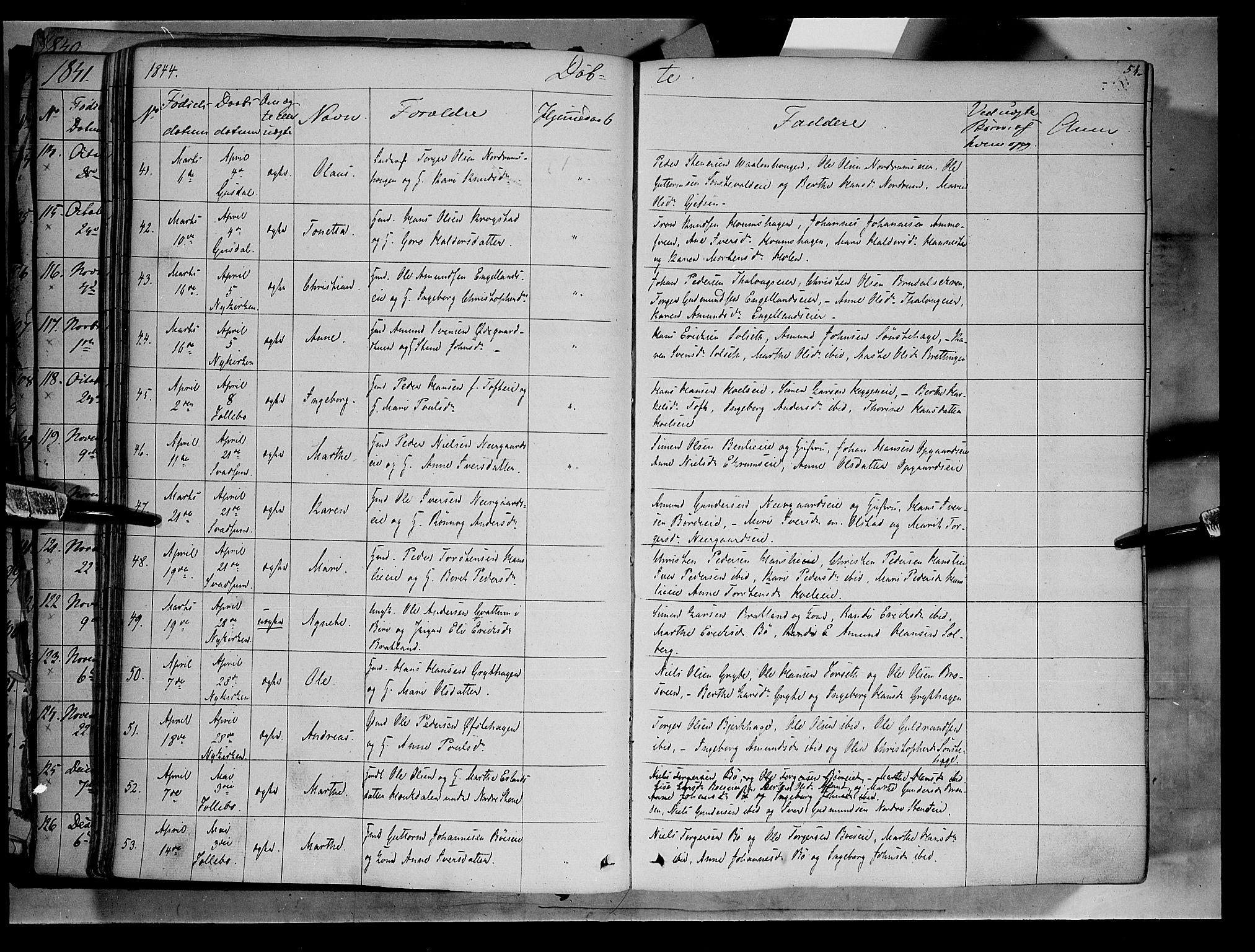 Gausdal prestekontor, SAH/PREST-090/H/Ha/Haa/L0007: Parish register (official) no. 7, 1840-1850, p. 54