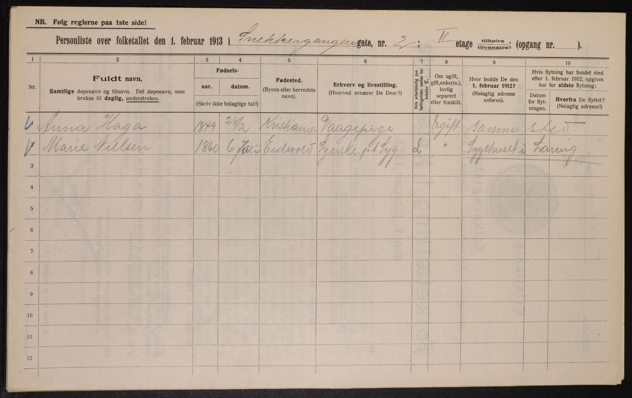 OBA, Municipal Census 1913 for Kristiania, 1913, p. 97961