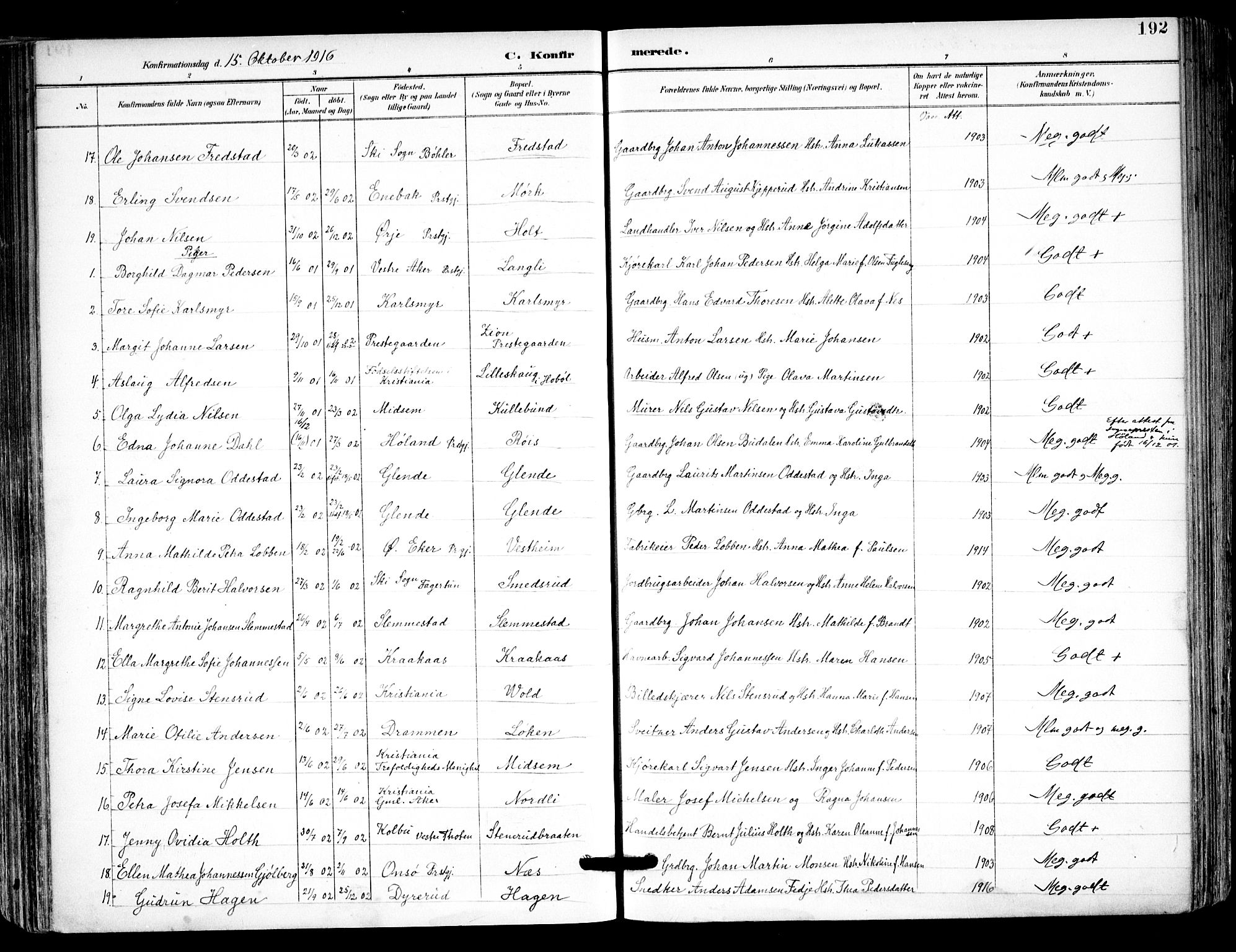 Kråkstad prestekontor Kirkebøker, SAO/A-10125a/F/Fa/L0010: Parish register (official) no. I 10, 1893-1931, p. 192