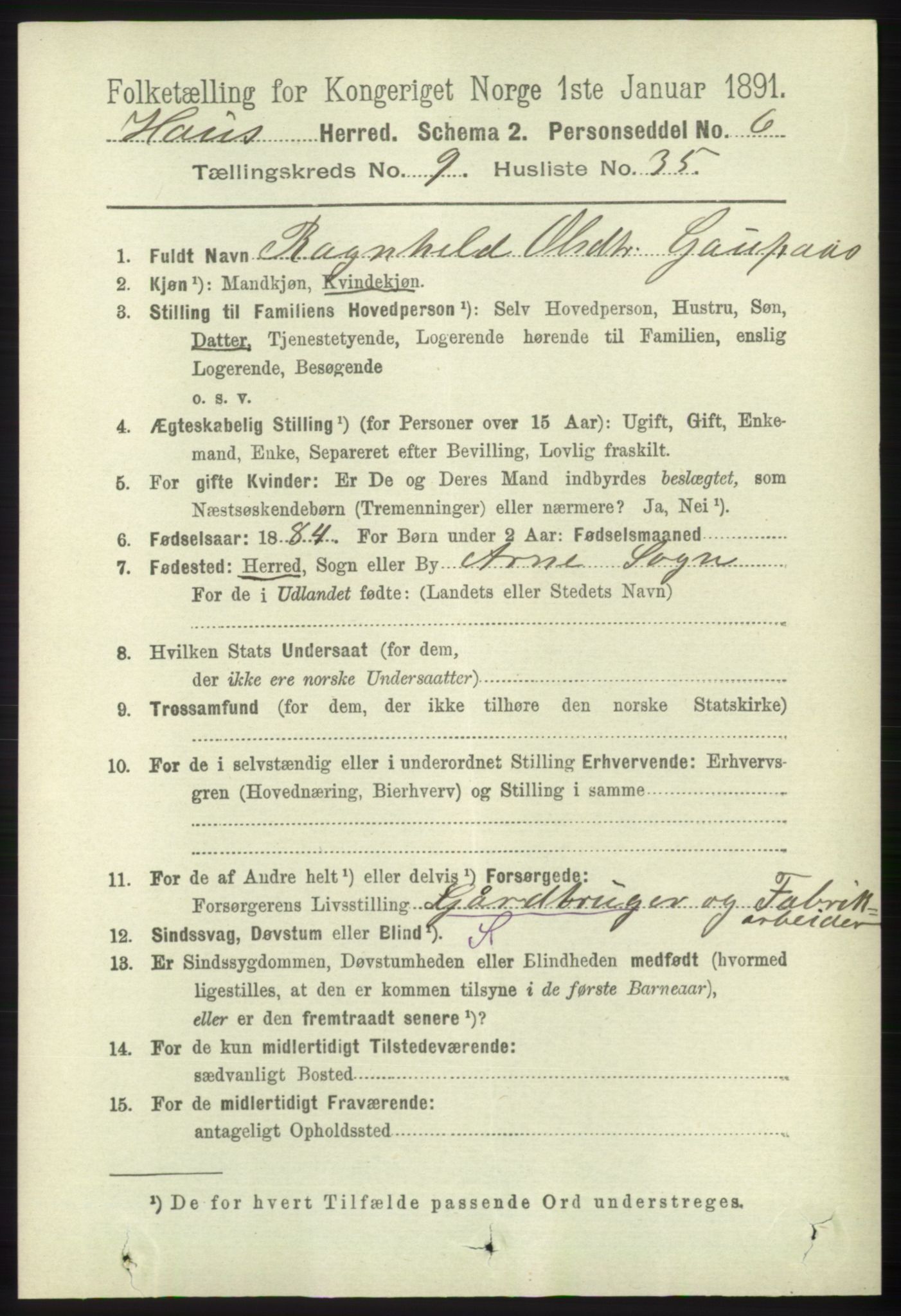 RA, 1891 census for 1250 Haus, 1891, p. 4077