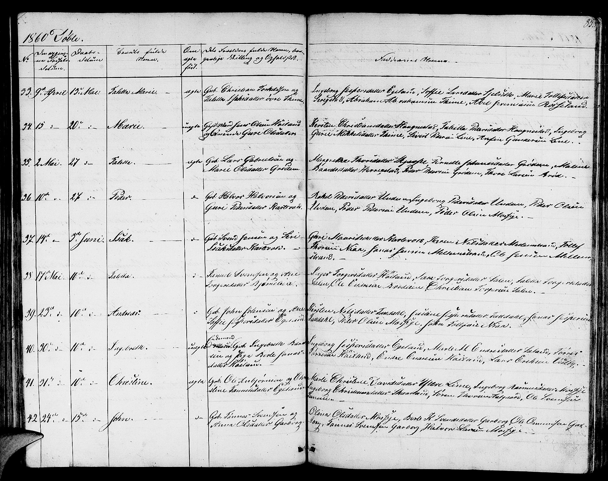 Lye sokneprestkontor, AV/SAST-A-101794/001/30BB/L0002: Parish register (copy) no. B 2, 1852-1867, p. 85