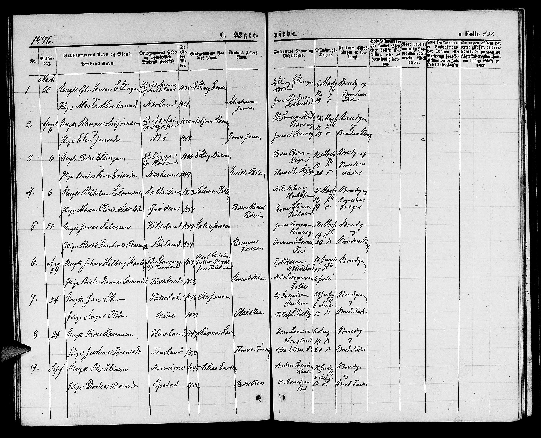 Hå sokneprestkontor, AV/SAST-A-101801/001/30BB/L0001: Parish register (copy) no. B 1, 1854-1883, p. 281