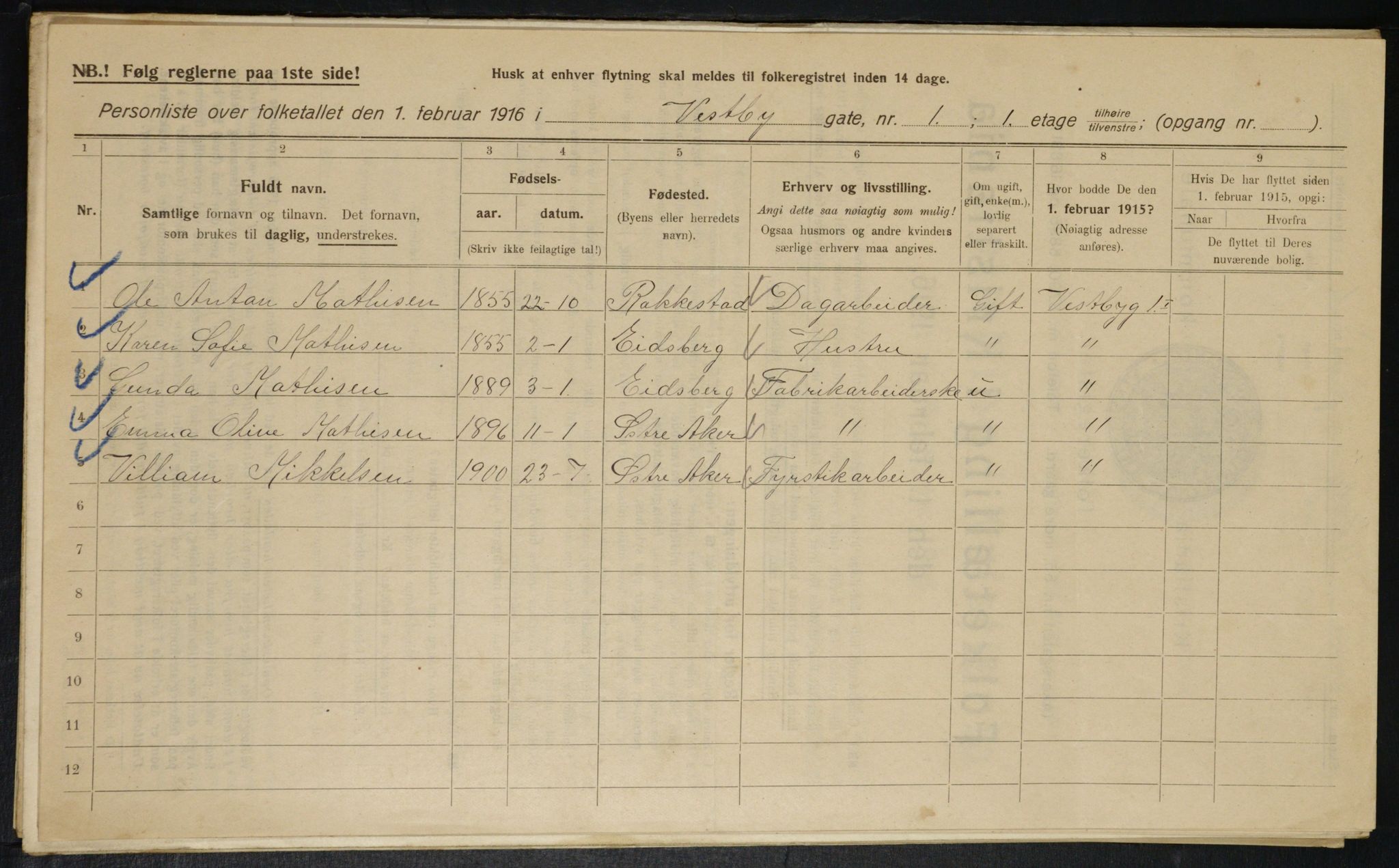 OBA, Municipal Census 1916 for Kristiania, 1916, p. 126033