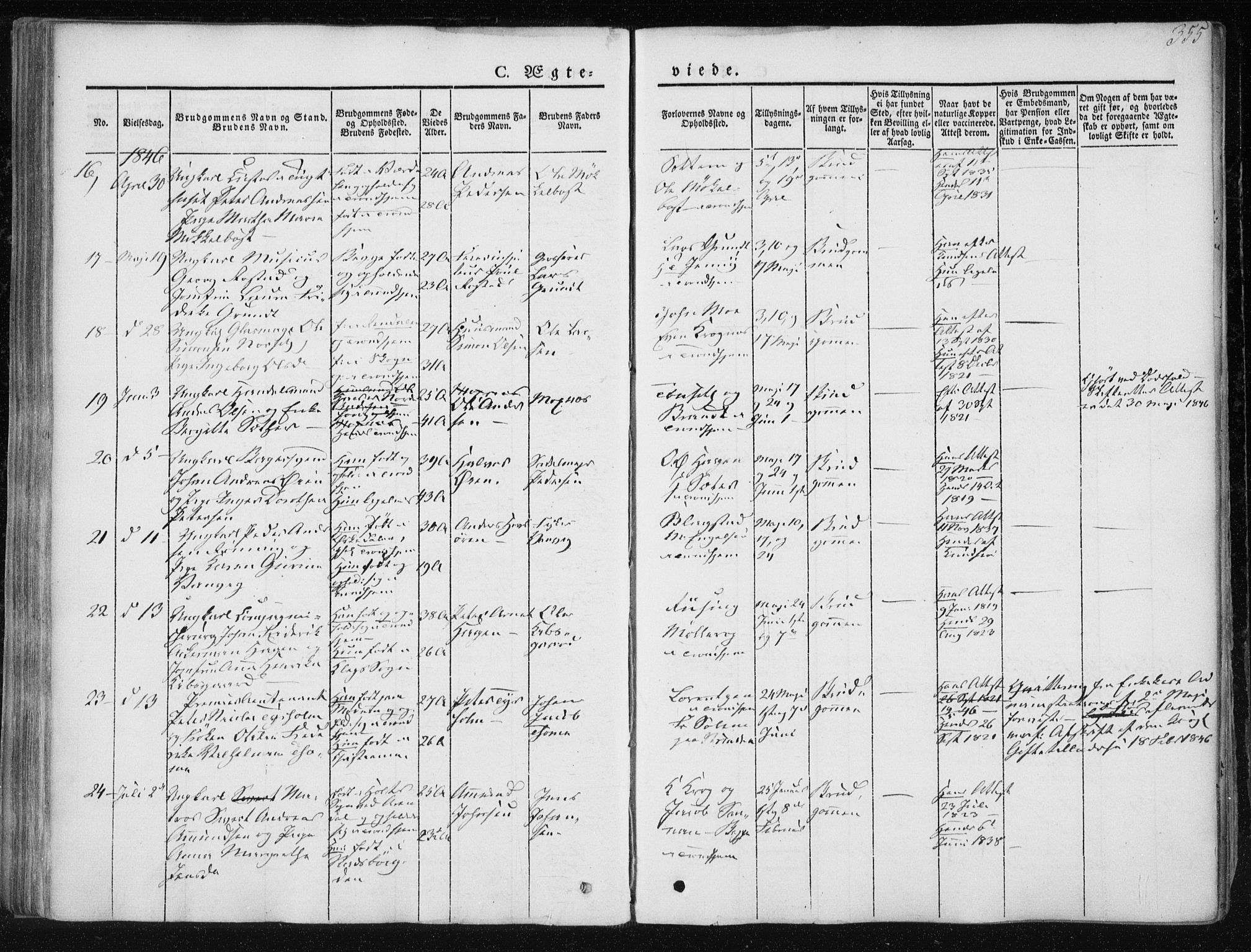 Ministerialprotokoller, klokkerbøker og fødselsregistre - Sør-Trøndelag, AV/SAT-A-1456/601/L0049: Parish register (official) no. 601A17, 1839-1847, p. 355