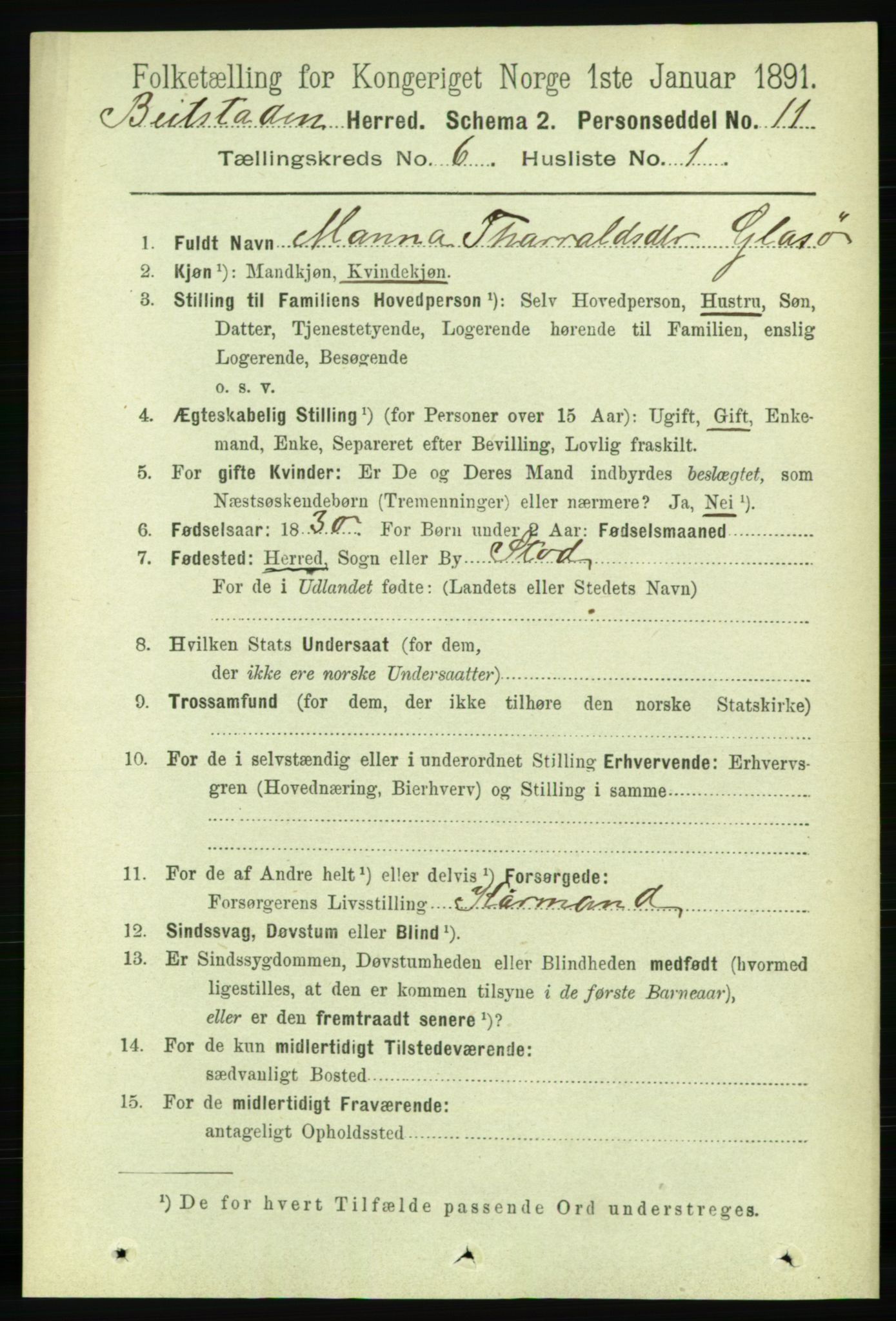 RA, 1891 census for 1727 Beitstad, 1891, p. 1535