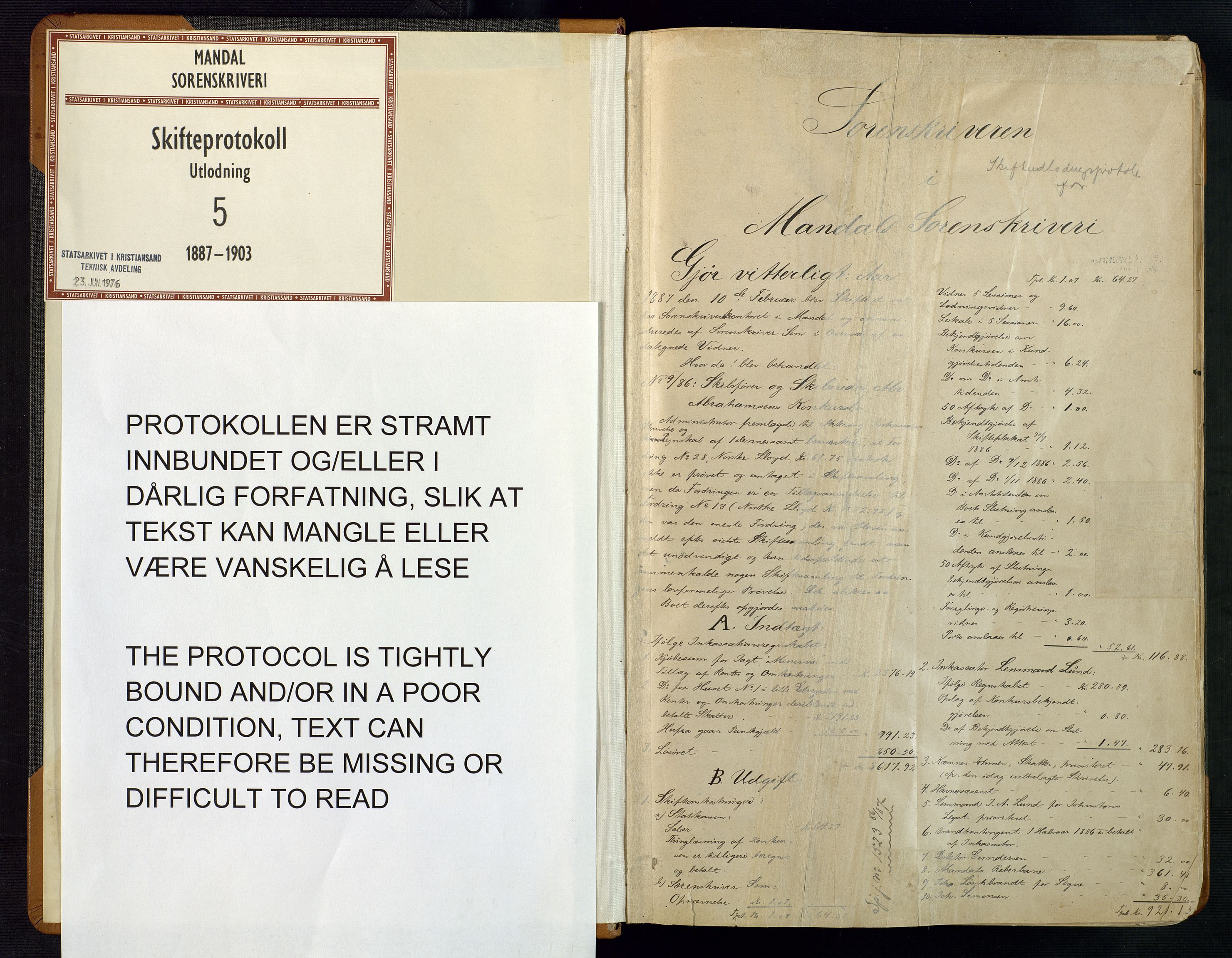 Mandal sorenskriveri, SAK/1221-0005/001/H/Hc/L0096: Skifteutlodningsprotokoll nr 5 med register, 1887-1903