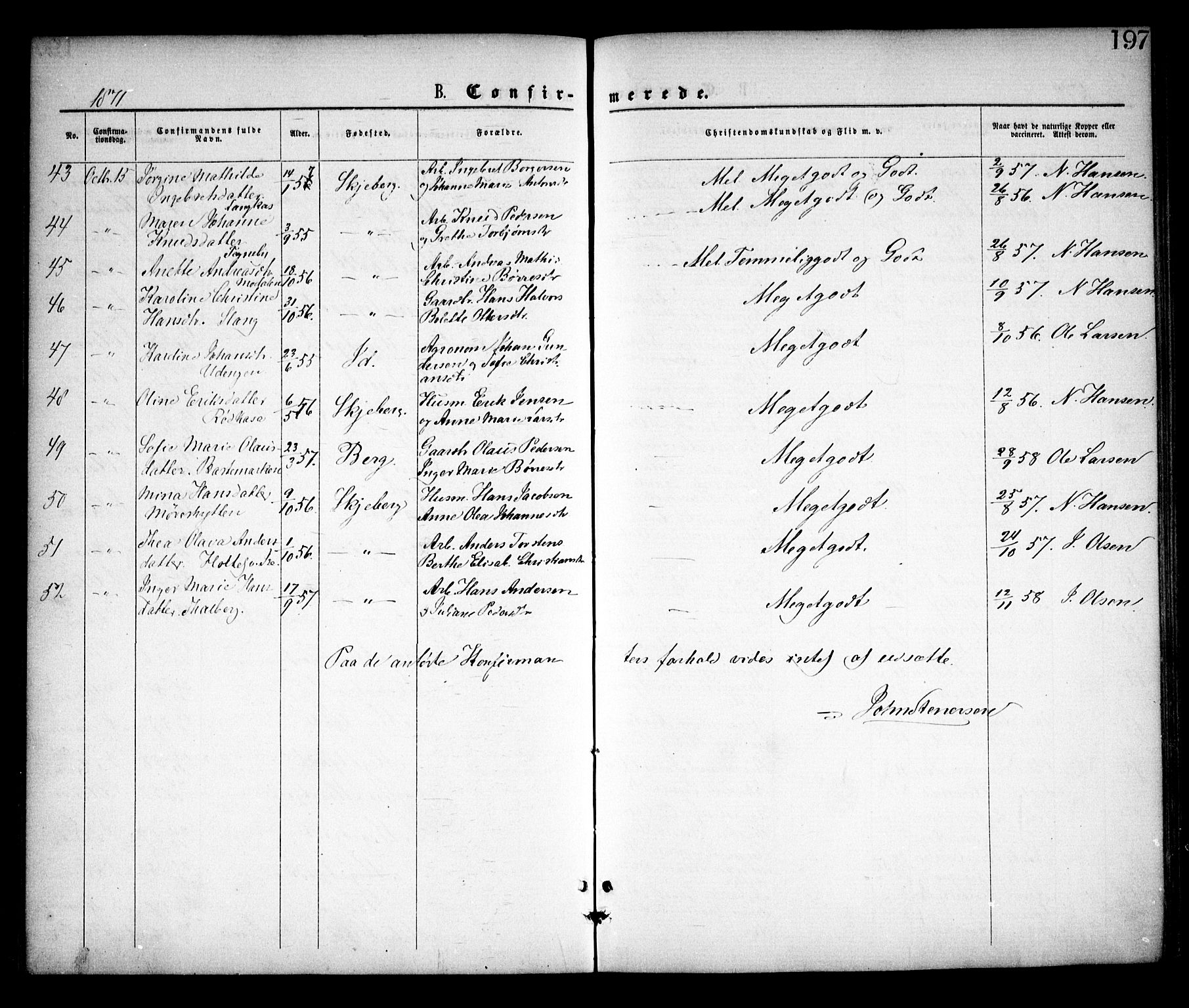 Skjeberg prestekontor Kirkebøker, SAO/A-10923/F/Fa/L0008: Parish register (official) no. I 8, 1869-1885, p. 197