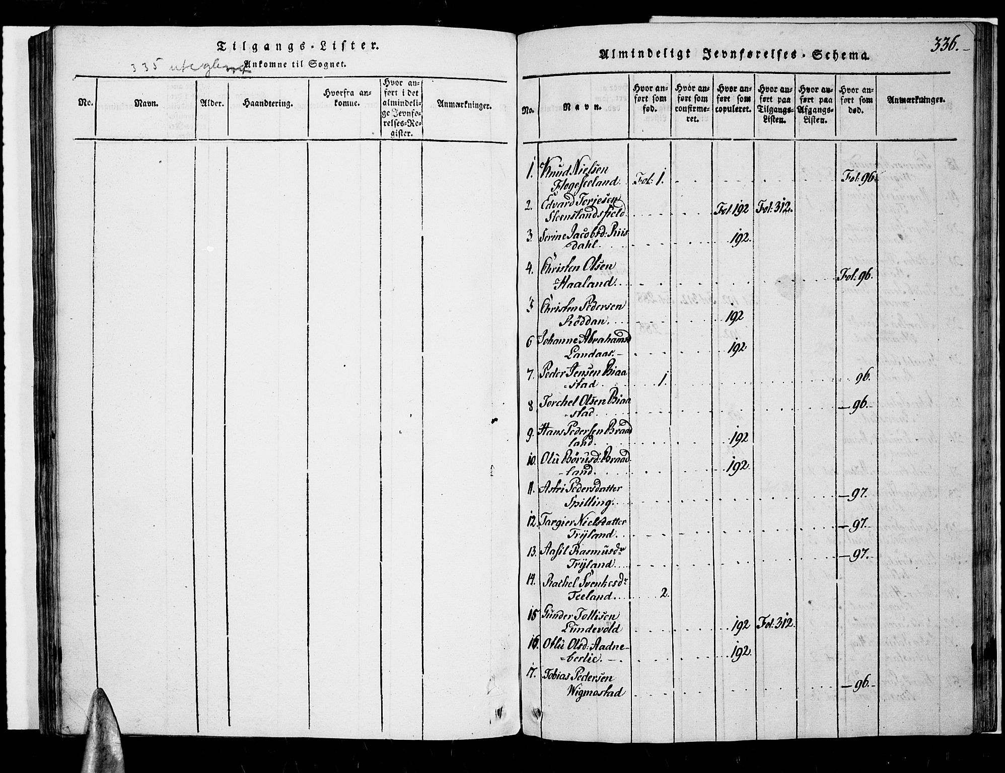 Nord-Audnedal sokneprestkontor, SAK/1111-0032/F/Fa/Fab/L0001: Parish register (official) no. A 1, 1816-1858, p. 336
