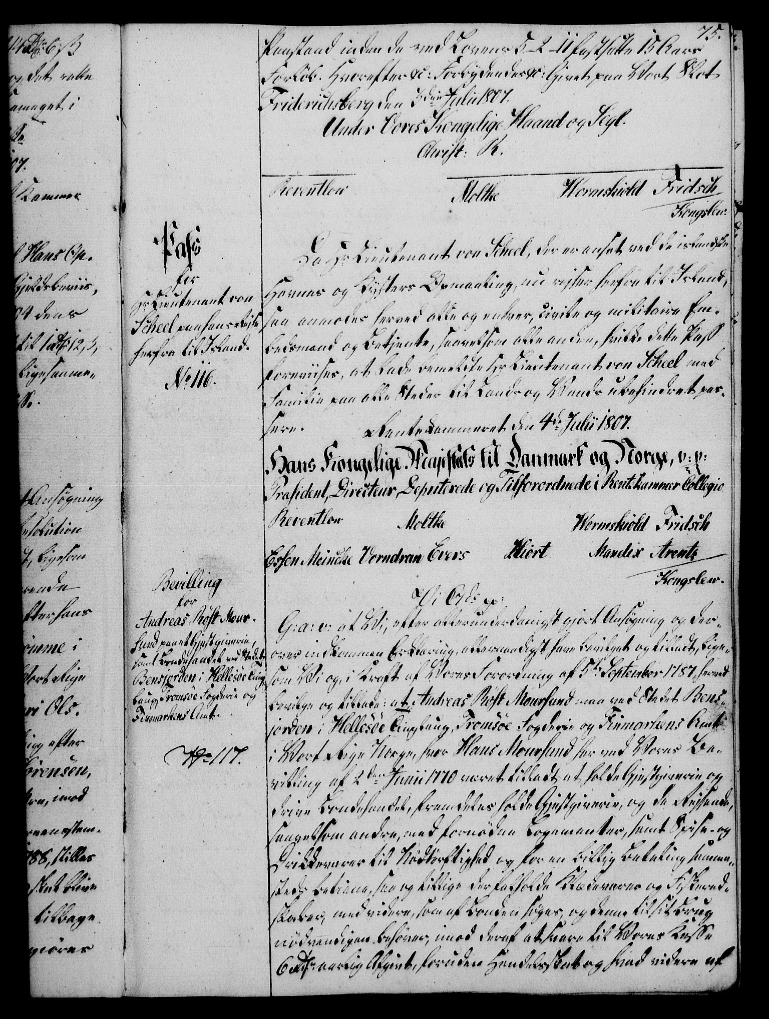 Rentekammeret, Kammerkanselliet, RA/EA-3111/G/Gg/Gga/L0019: Norsk ekspedisjonsprotokoll med register (merket RK 53.19), 1807-1810, p. 75