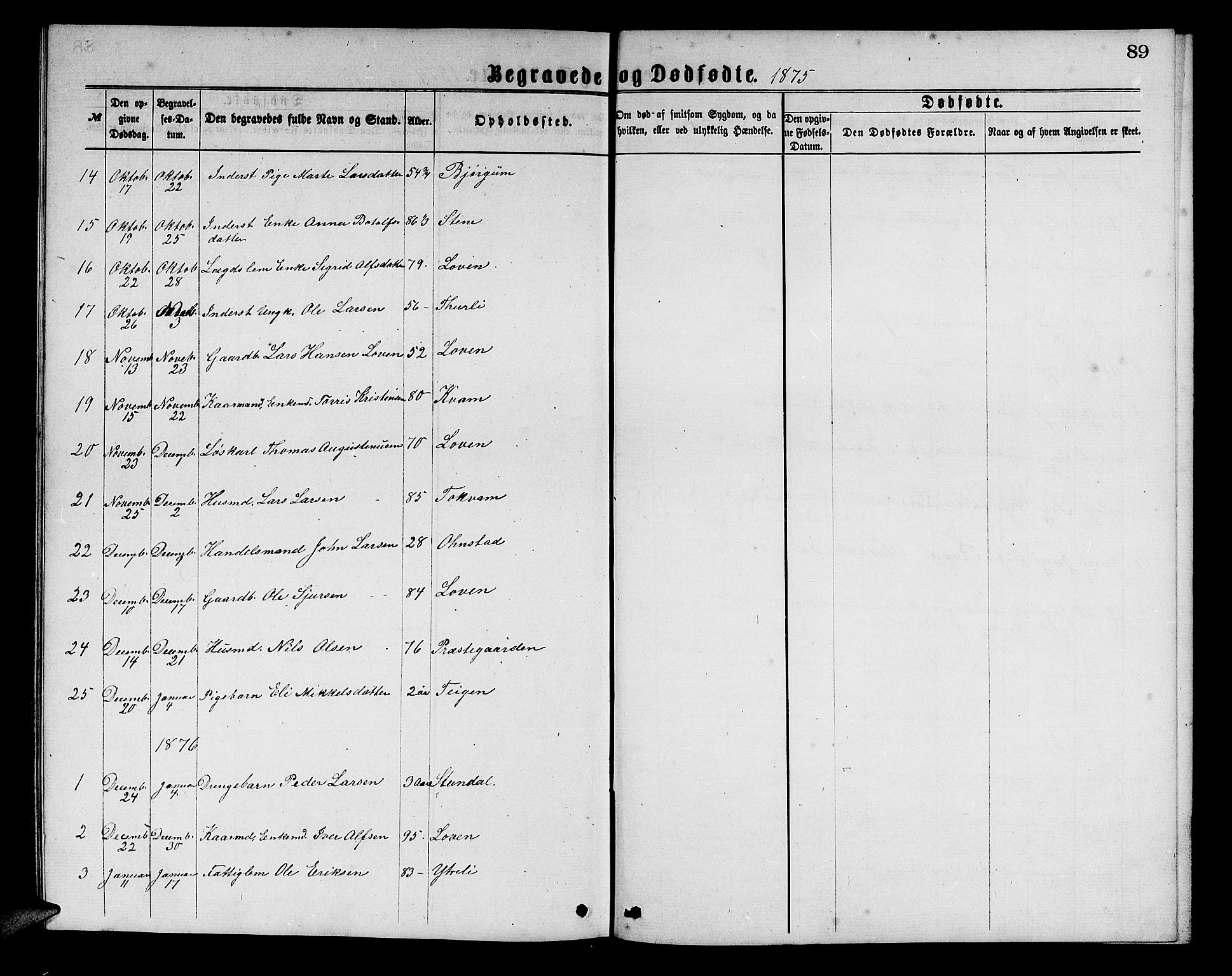 Aurland sokneprestembete, SAB/A-99937/H/Hb/Hba/L0001: Parish register (copy) no. A 1, 1868-1881, p. 89