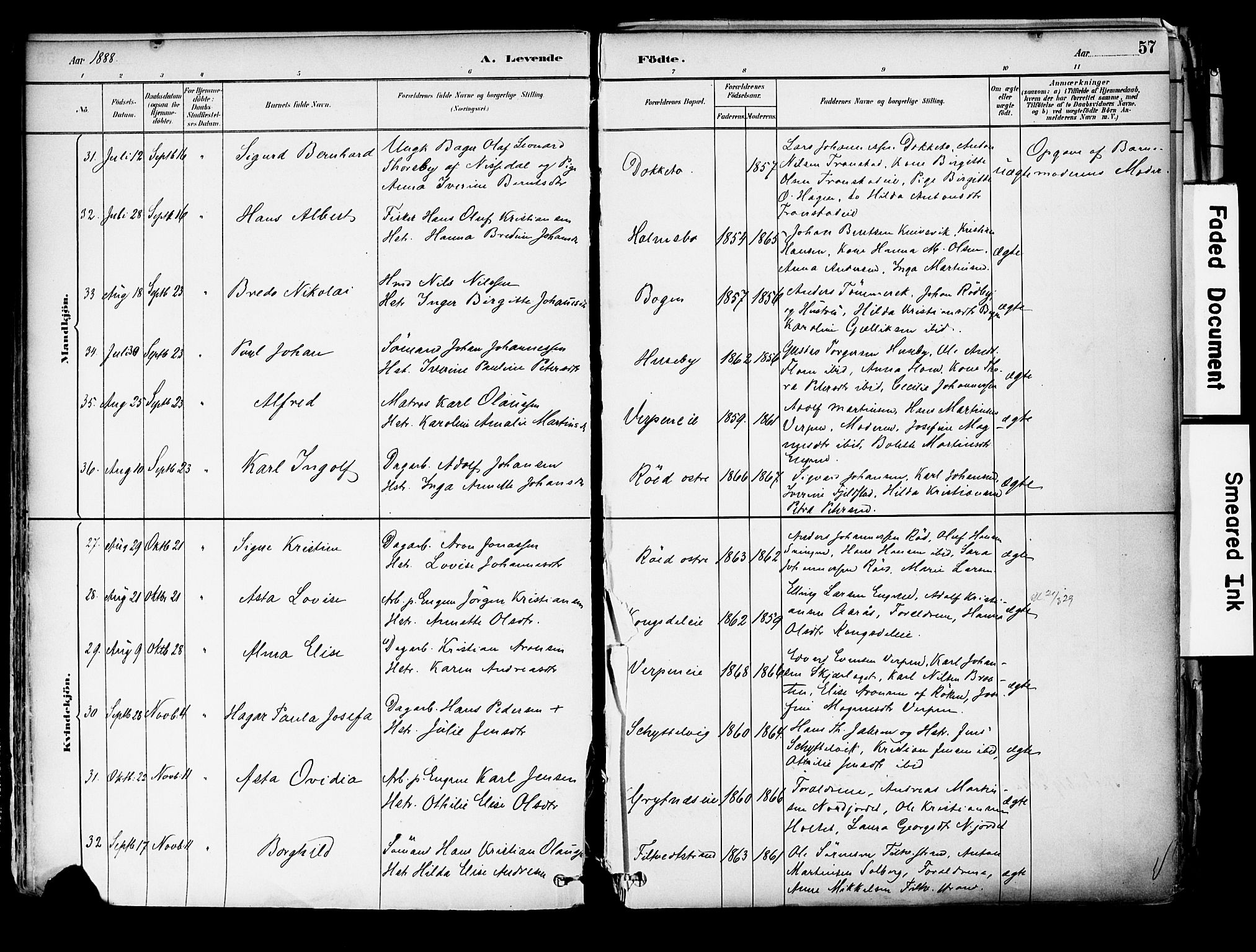 Hurum kirkebøker, AV/SAKO-A-229/F/Fa/L0014: Parish register (official) no. 14, 1882-1895, p. 57