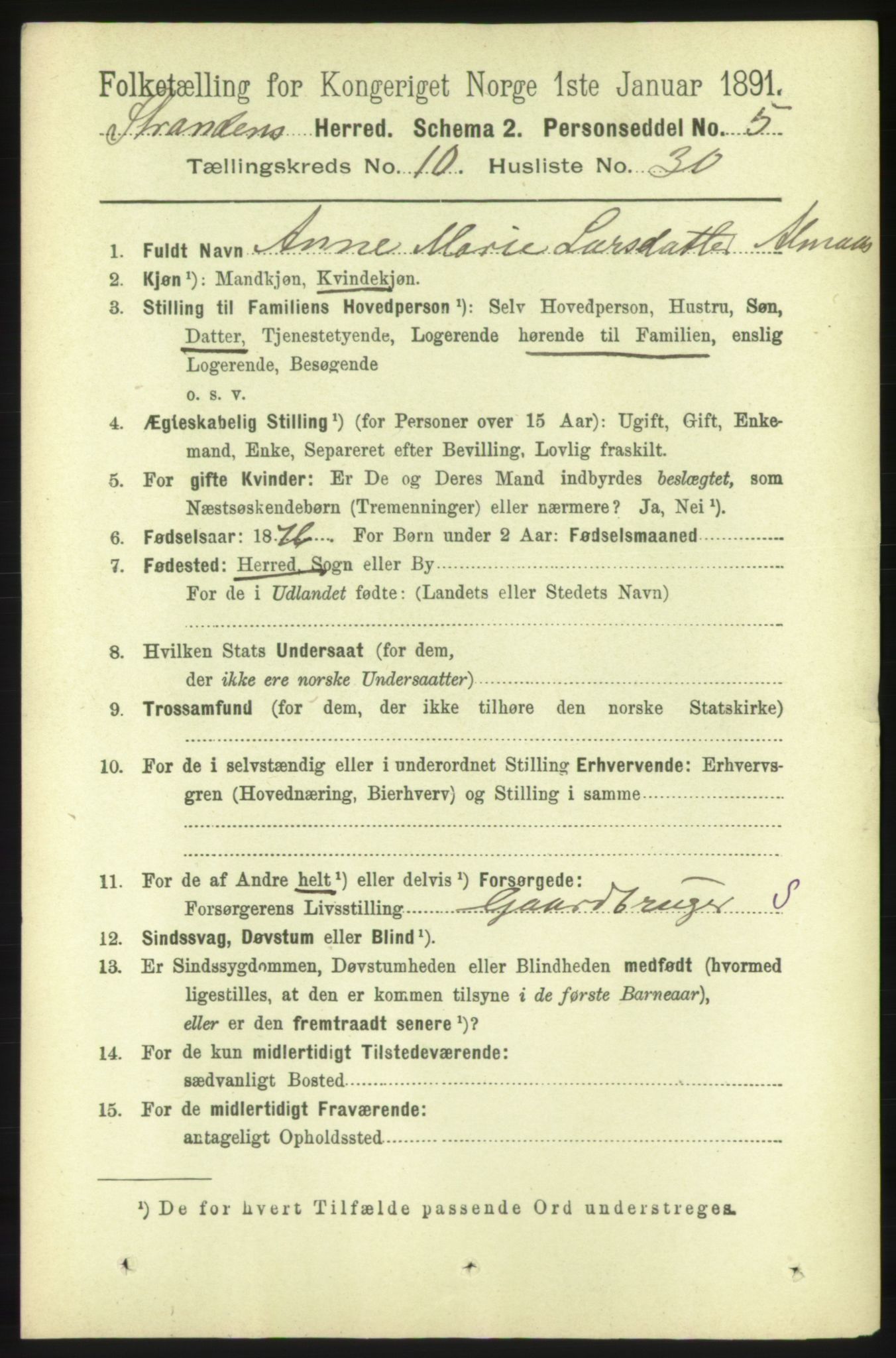 RA, 1891 census for 1525 Stranda, 1891, p. 2392