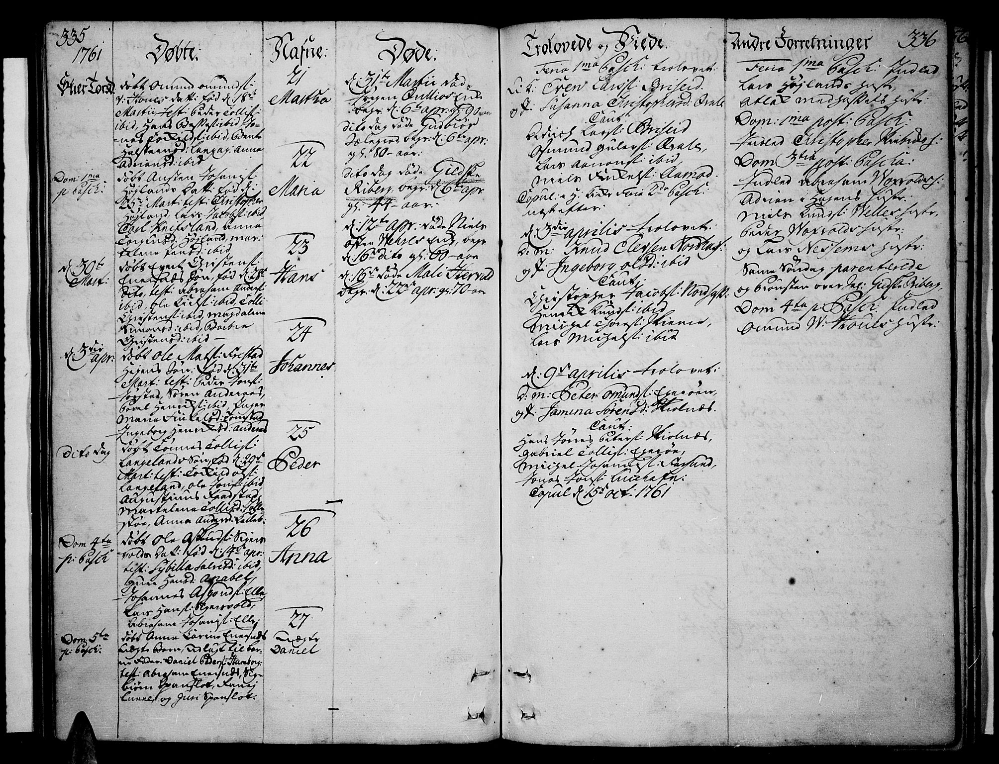 Lista sokneprestkontor, AV/SAK-1111-0027/F/Fa/L0003: Parish register (official) no. A 3 /1, 1743-1767, p. 335-336