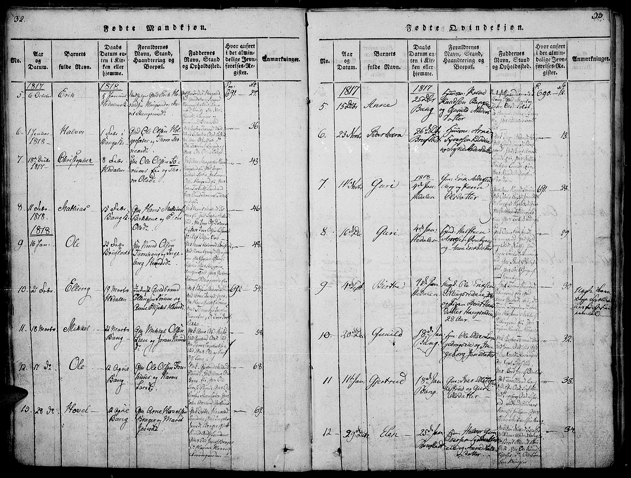 Sør-Aurdal prestekontor, SAH/PREST-128/H/Ha/Haa/L0002: Parish register (official) no. 2, 1815-1840, p. 32-33
