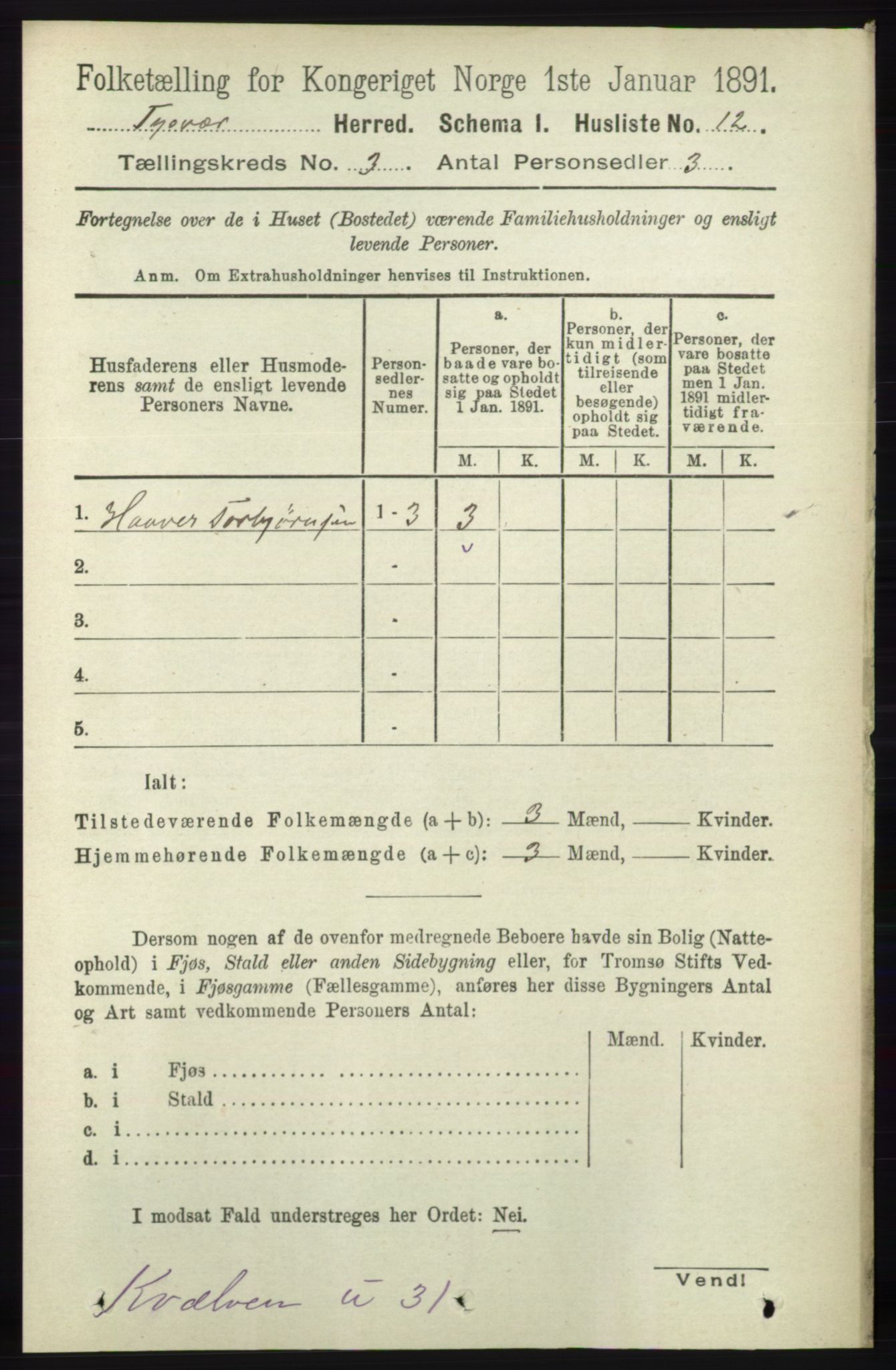 RA, 1891 census for 1146 Tysvær, 1891, p. 1194