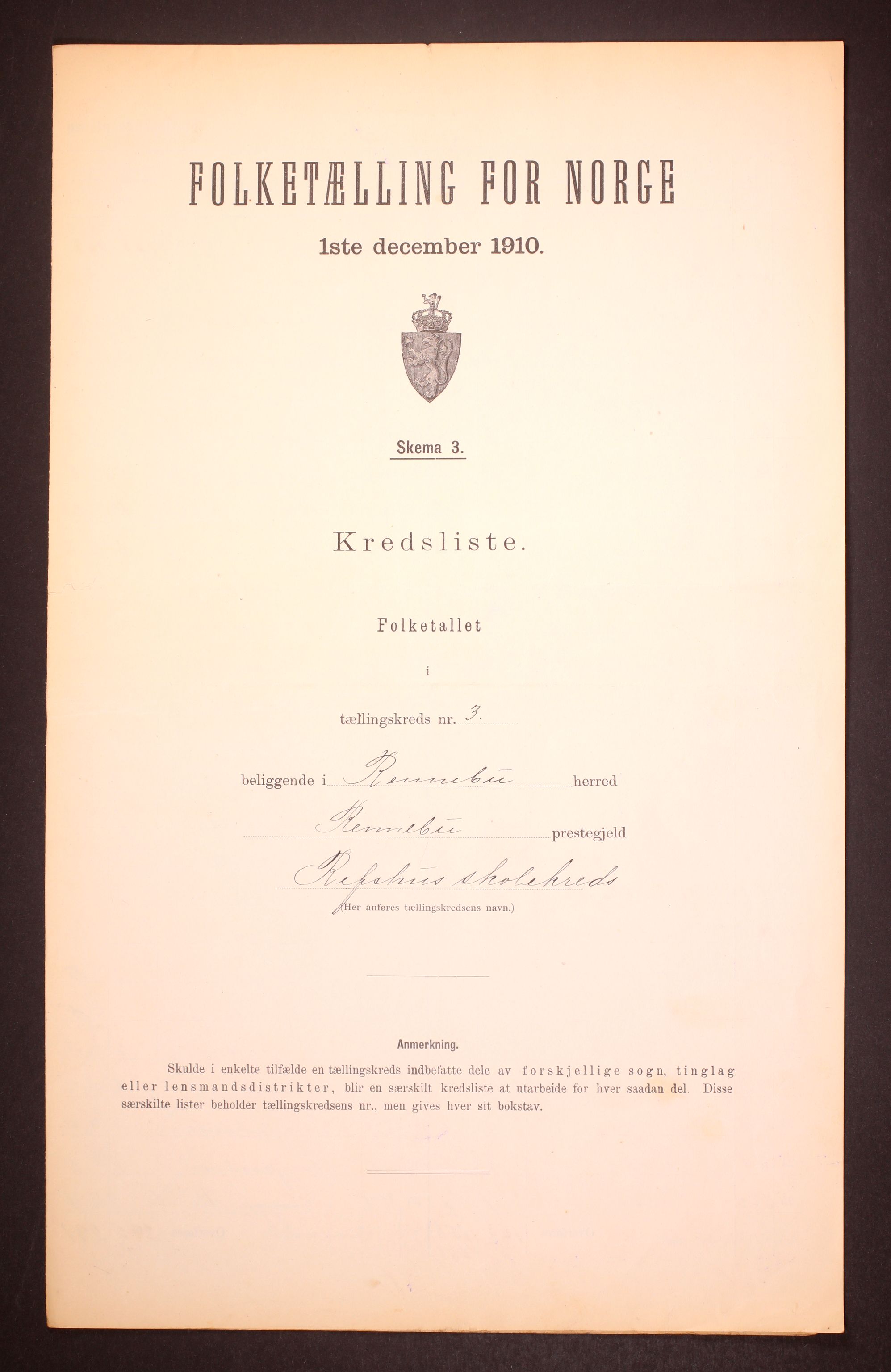 RA, 1910 census for Rennebu, 1910, p. 10