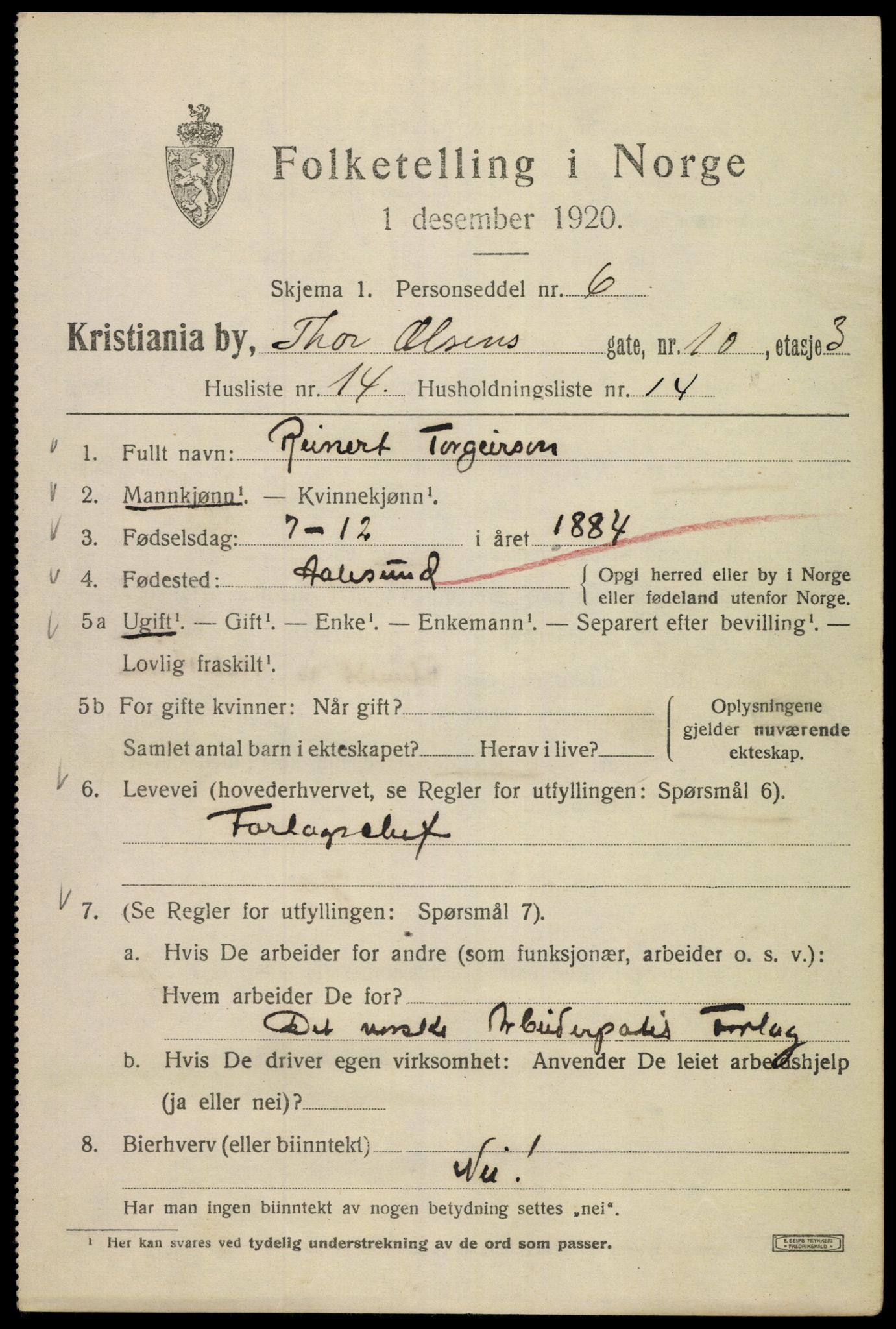 SAO, 1920 census for Kristiania, 1920, p. 574175