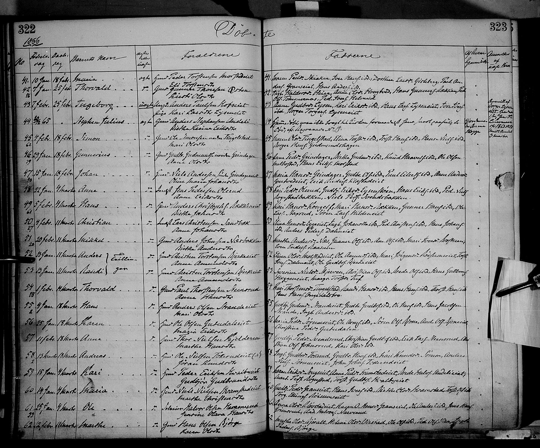 Gran prestekontor, SAH/PREST-112/H/Ha/Haa/L0012: Parish register (official) no. 12, 1856-1874, p. 322-323