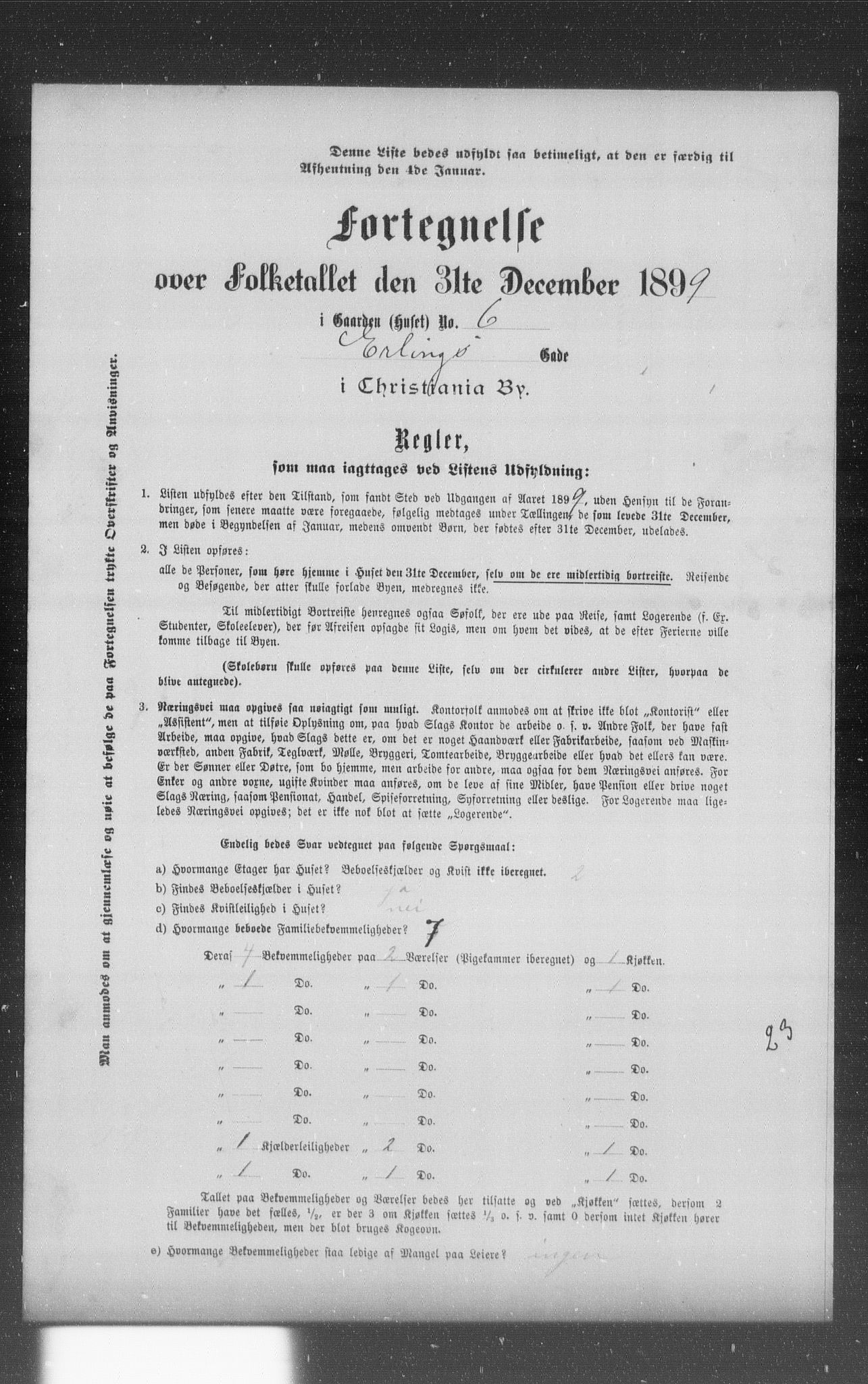 OBA, Municipal Census 1899 for Kristiania, 1899, p. 2923