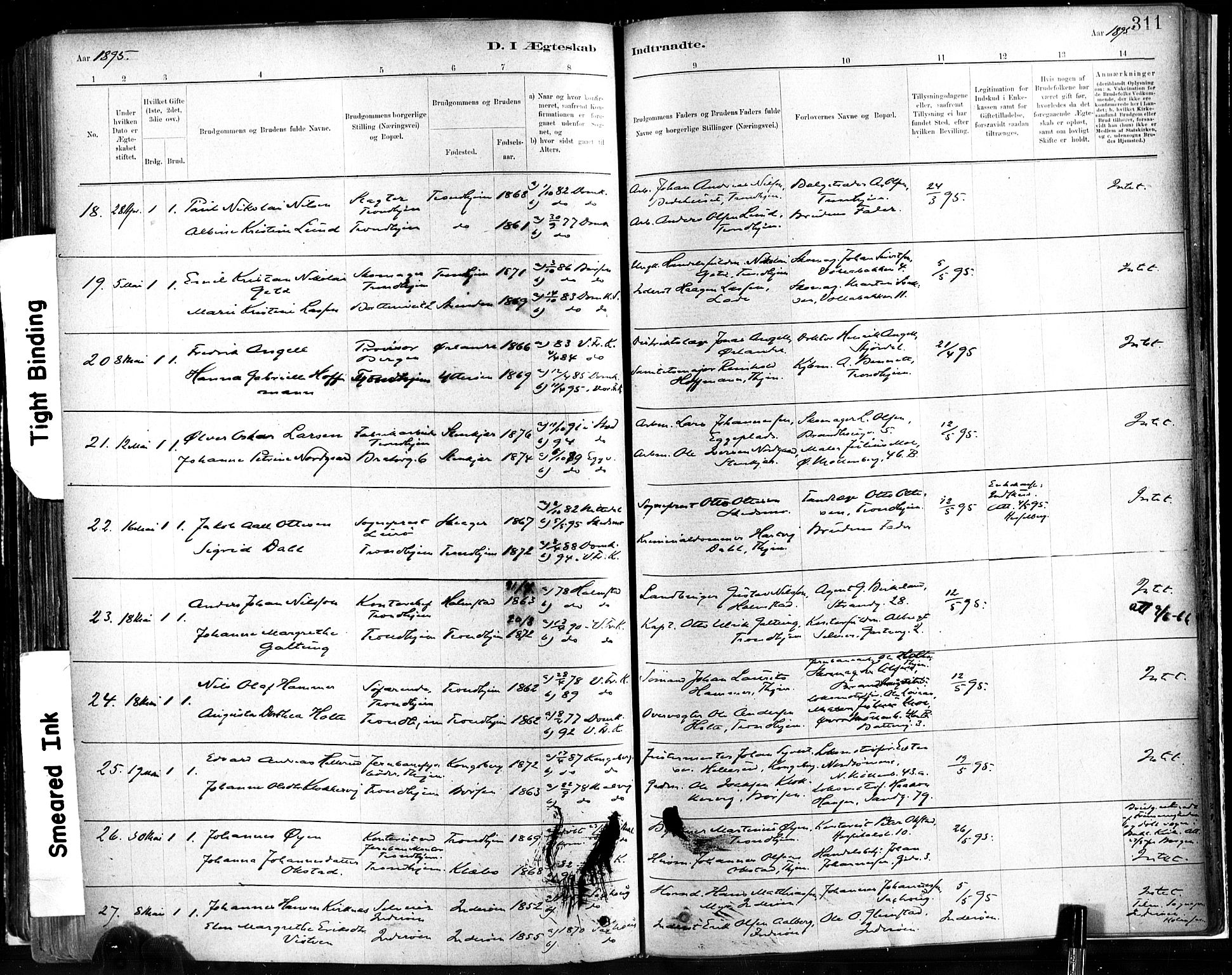 Ministerialprotokoller, klokkerbøker og fødselsregistre - Sør-Trøndelag, AV/SAT-A-1456/602/L0119: Parish register (official) no. 602A17, 1880-1901, p. 311