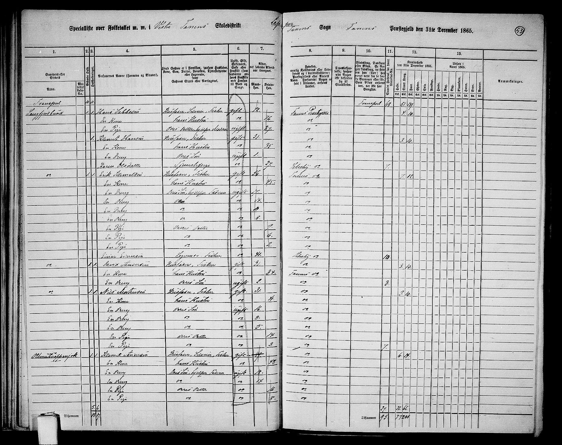 RA, 1865 census for Tana, 1865, p. 43