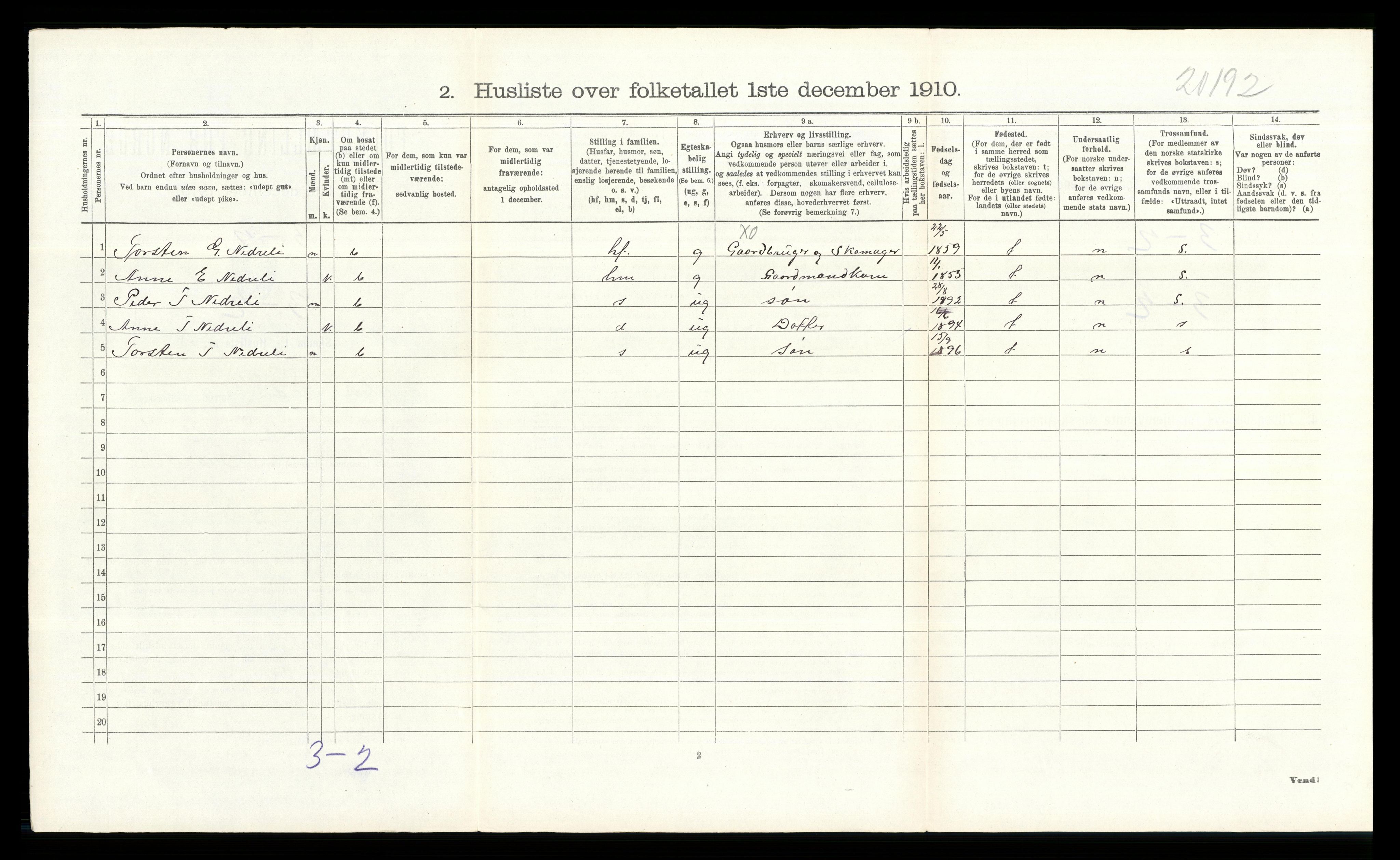 RA, 1910 census for Øystre Slidre, 1910, p. 763