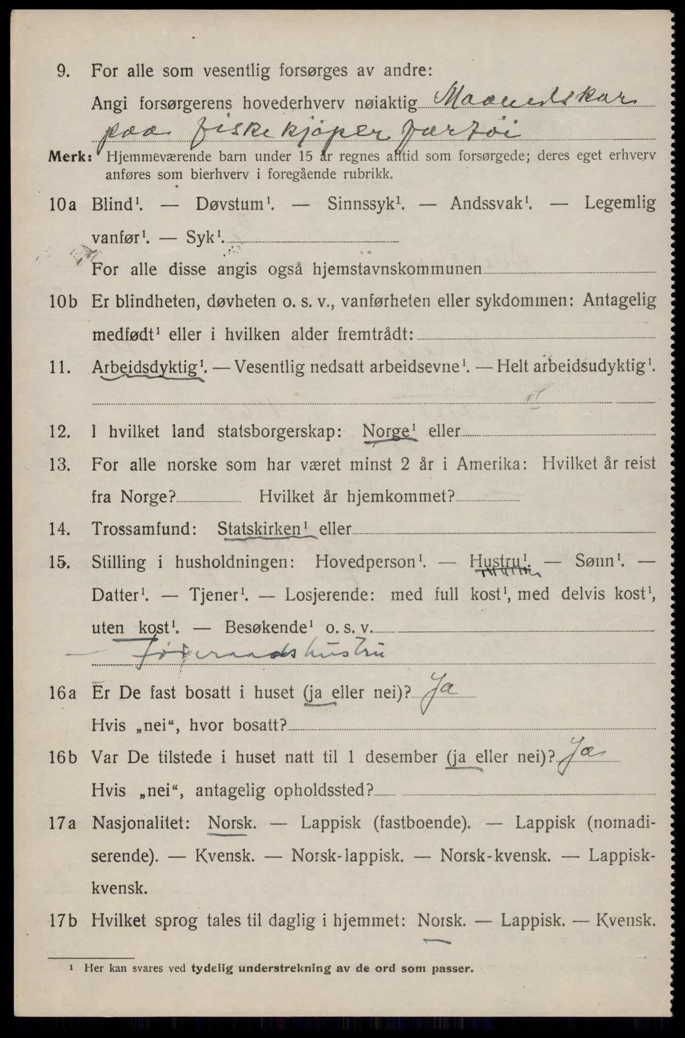 SAT, 1920 census for Dverberg, 1920, p. 9423