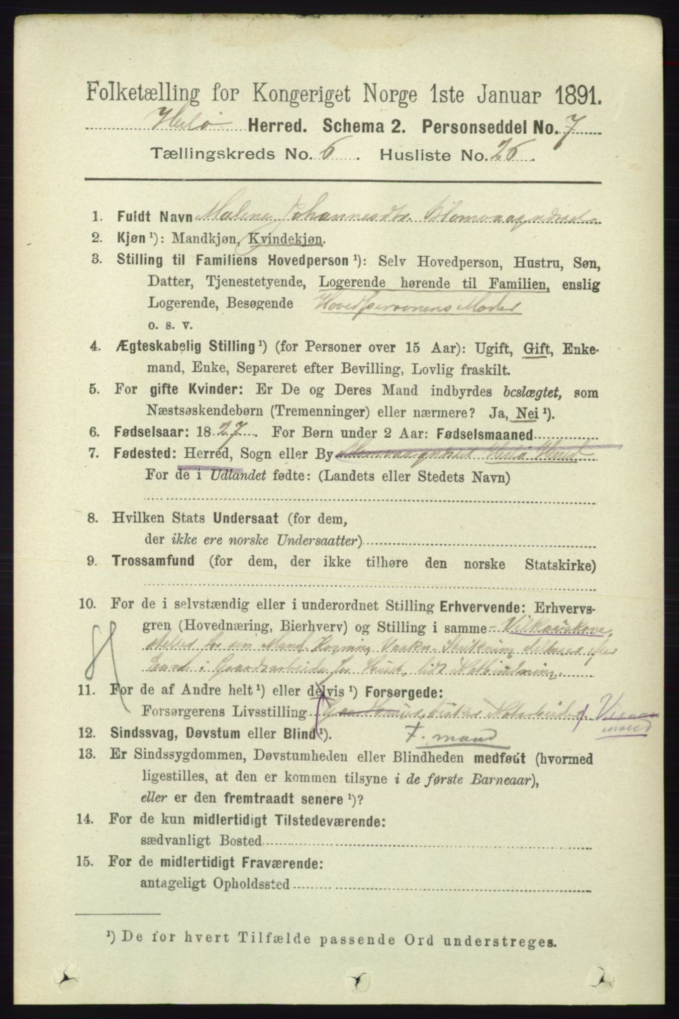 RA, 1891 census for 1258 Herdla, 1891, p. 2808