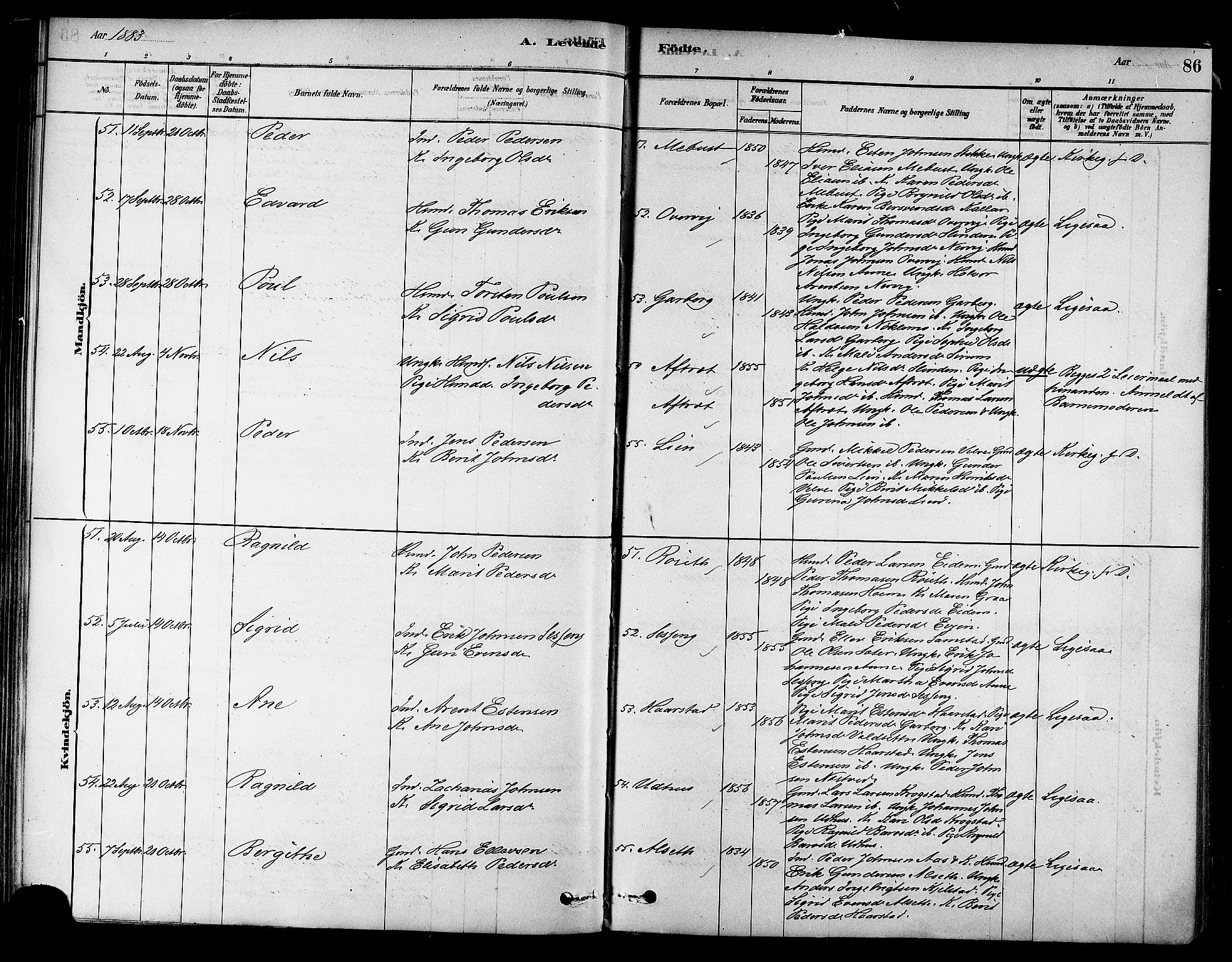 Ministerialprotokoller, klokkerbøker og fødselsregistre - Sør-Trøndelag, AV/SAT-A-1456/695/L1148: Parish register (official) no. 695A08, 1878-1891, p. 86