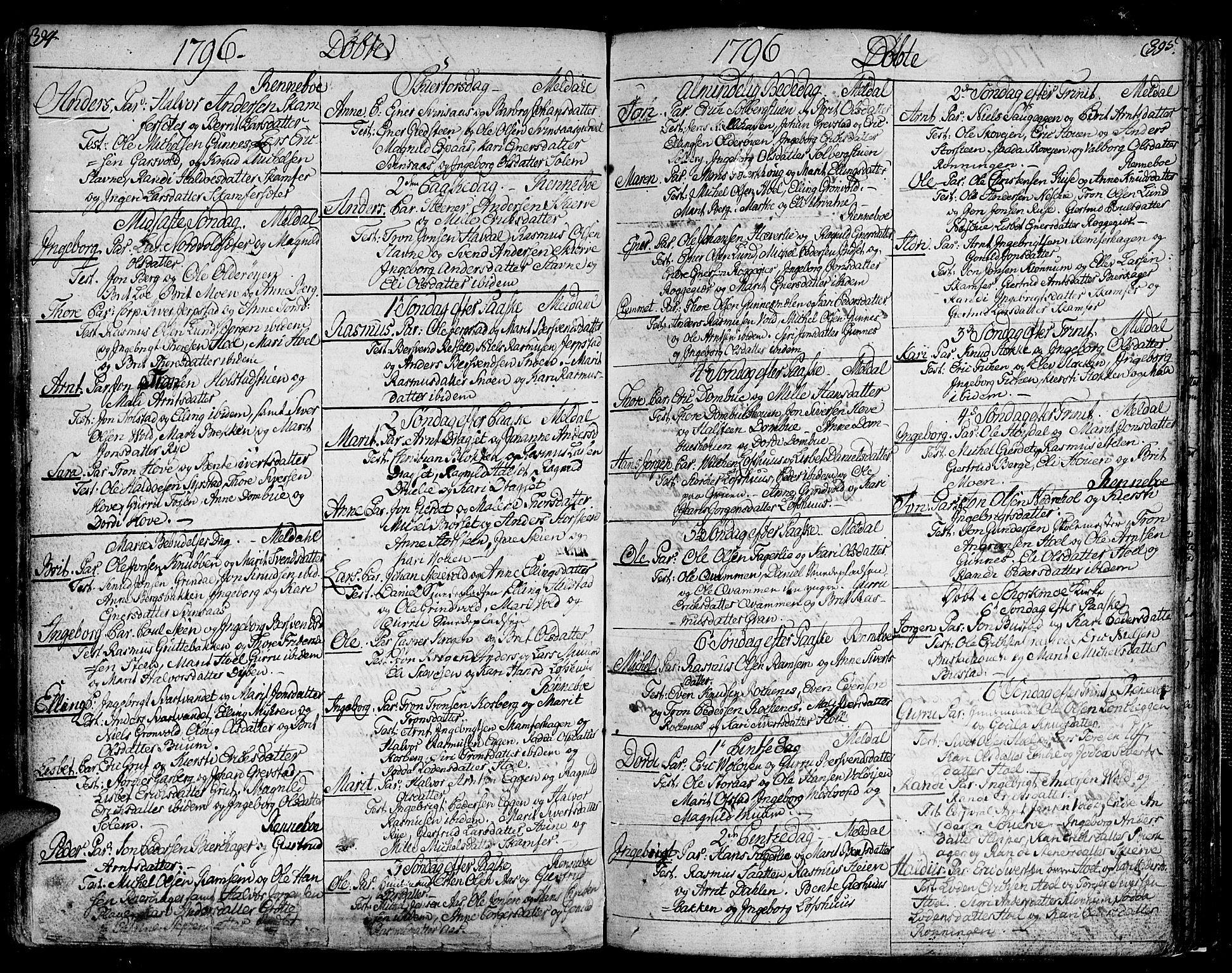 Ministerialprotokoller, klokkerbøker og fødselsregistre - Sør-Trøndelag, SAT/A-1456/672/L0852: Parish register (official) no. 672A05, 1776-1815, p. 394-395