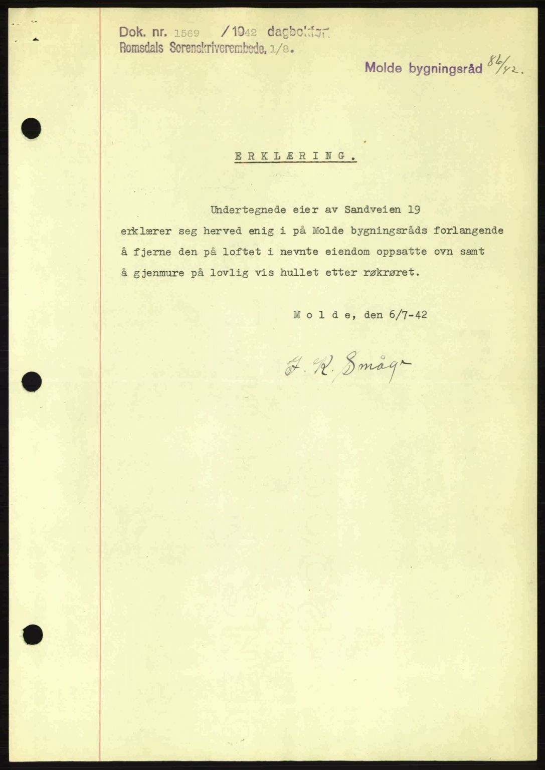 Romsdal sorenskriveri, AV/SAT-A-4149/1/2/2C: Mortgage book no. B2, 1939-1945, Diary no: : 1569/1942