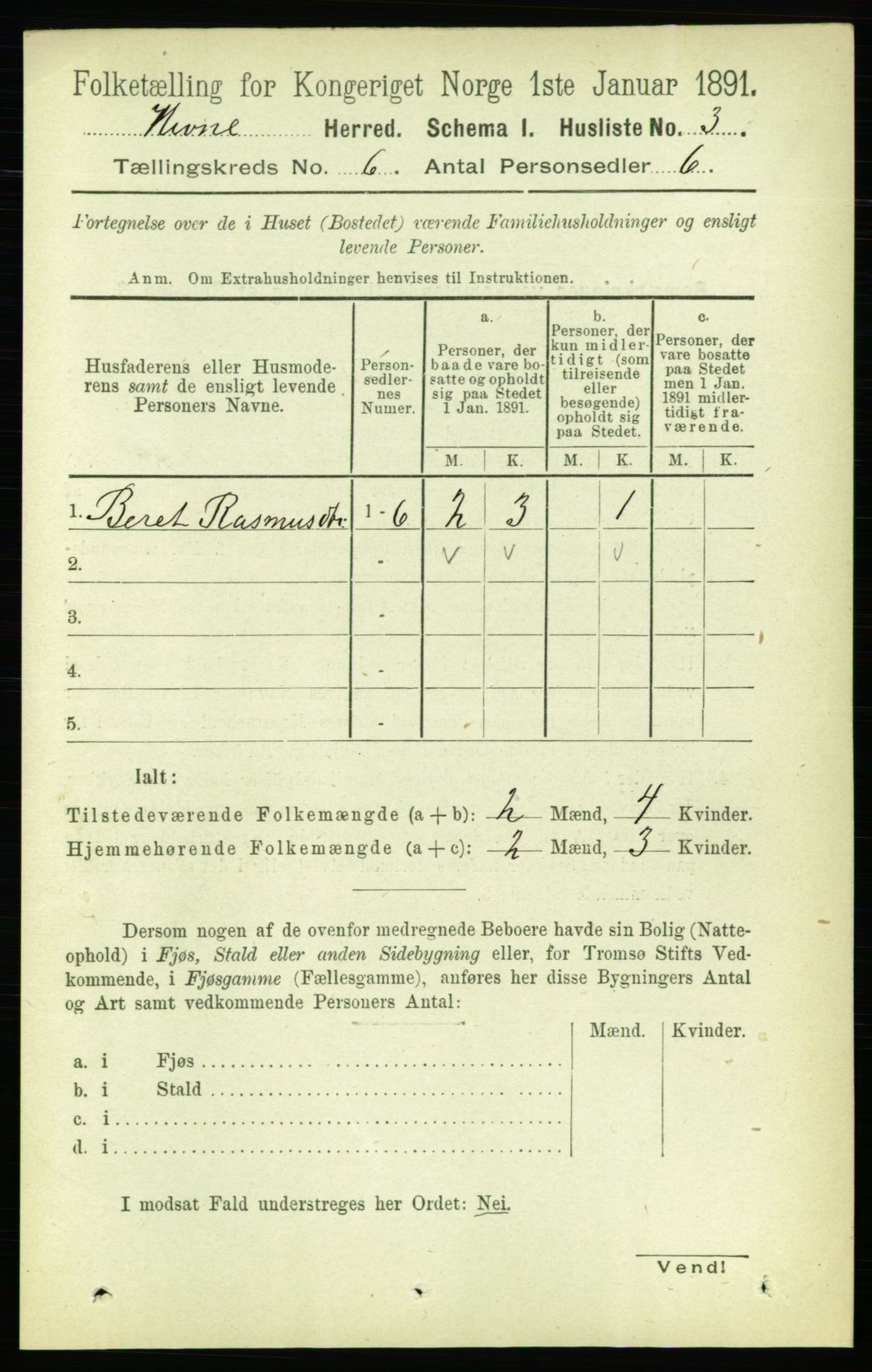 RA, 1891 census for 1612 Hemne, 1891, p. 3317