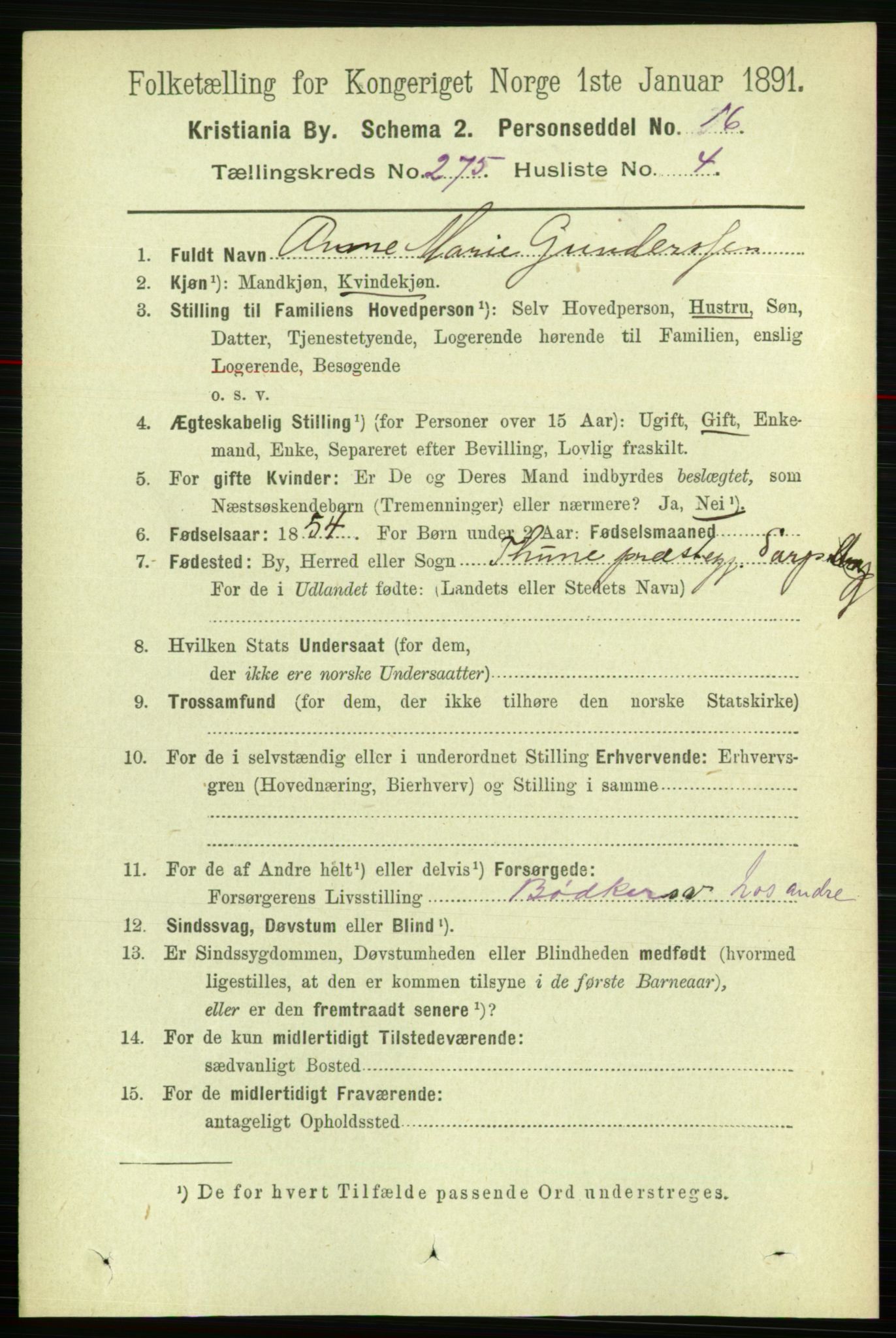 RA, 1891 census for 0301 Kristiania, 1891, p. 167000