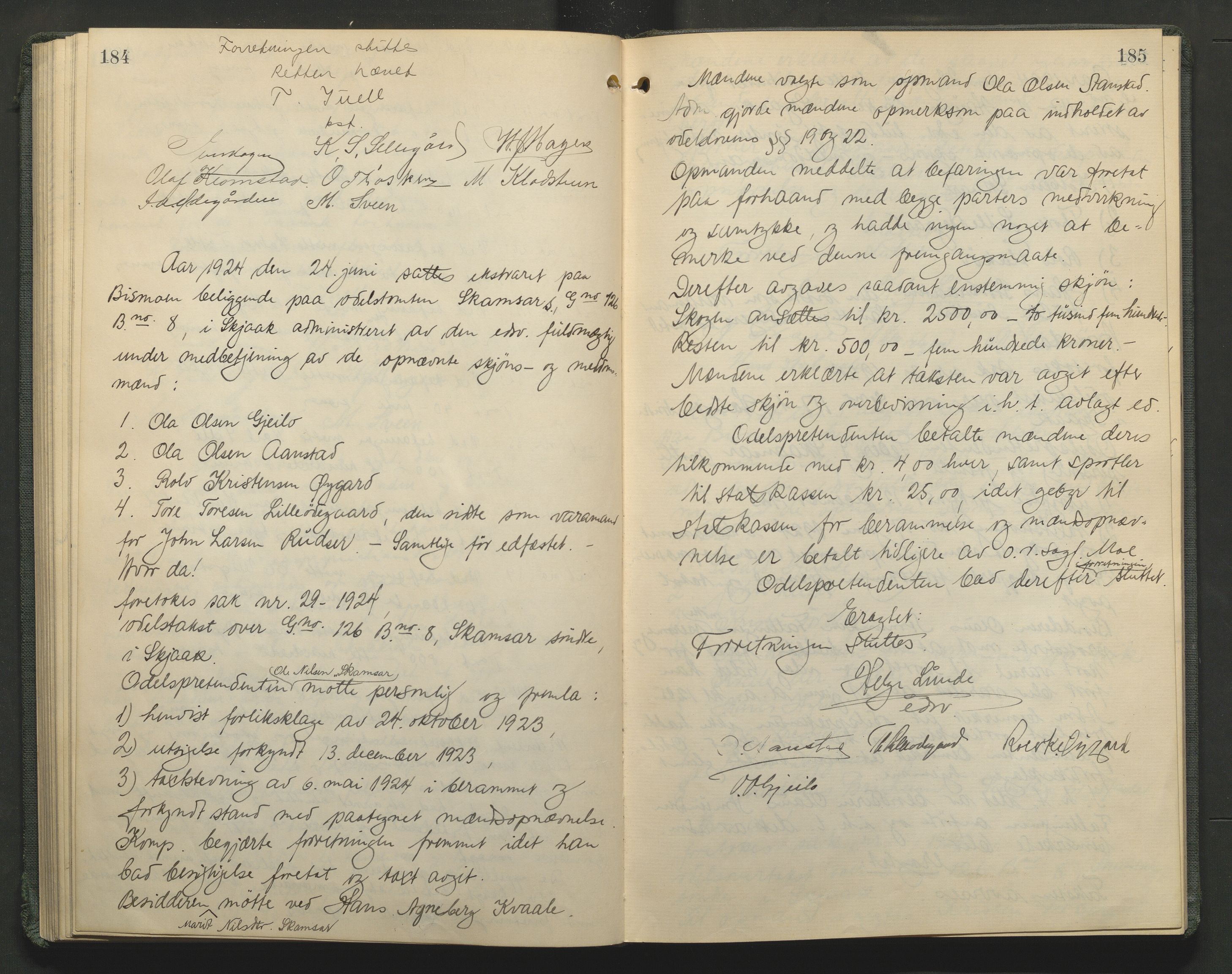 Nord-Gudbrandsdal tingrett, AV/SAH-TING-002/G/Gc/Gcb/L0013: Ekstrarettsprotokoll for åstedssaker, 1919-1927, p. 184-185