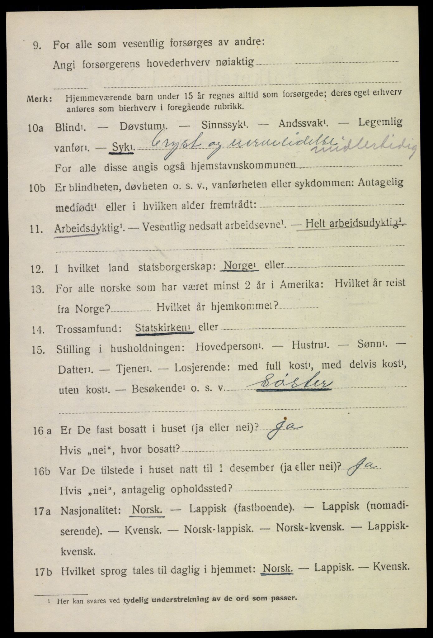 SAT, 1920 census for Vågan, 1920, p. 3038