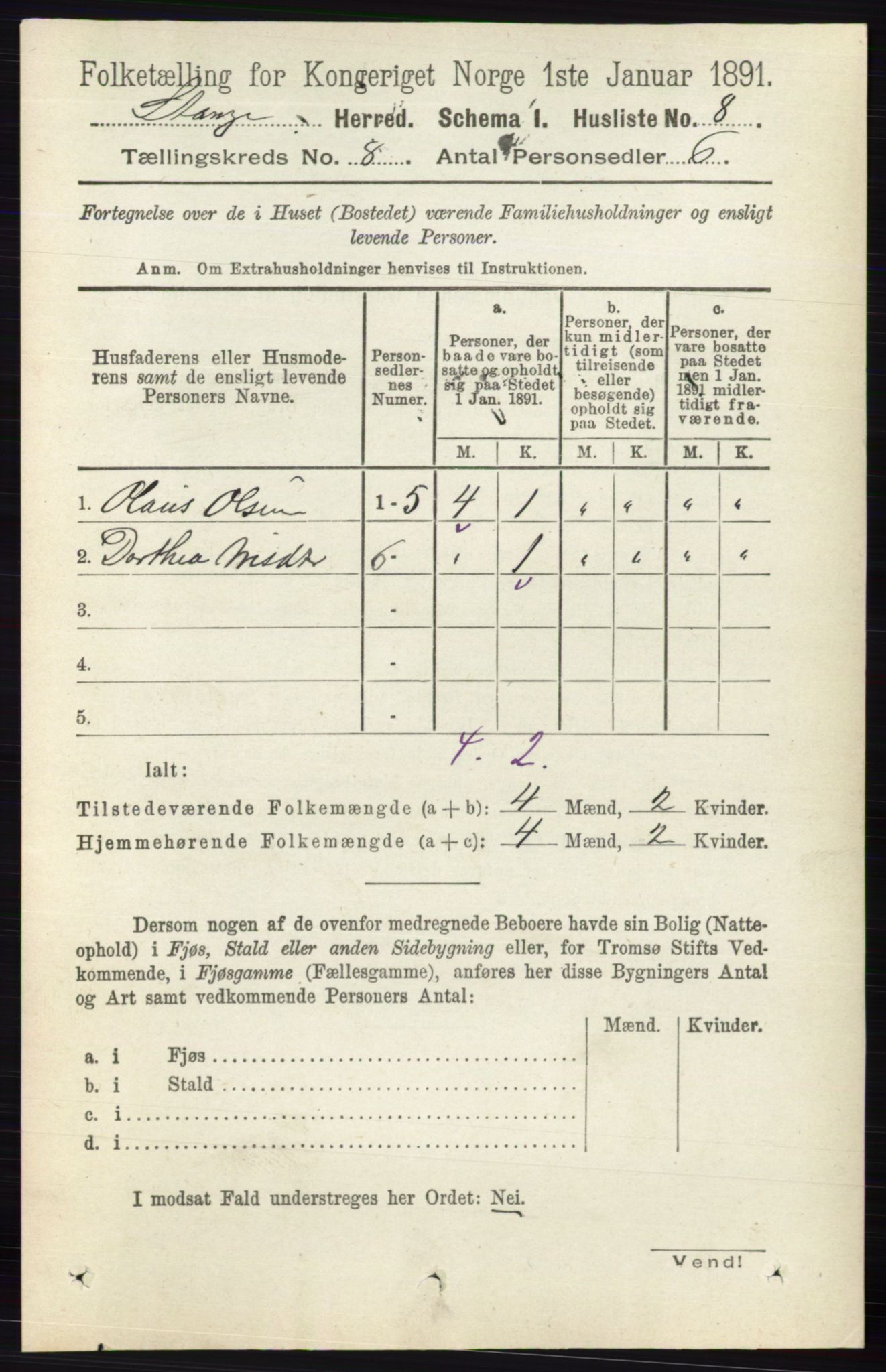 RA, 1891 census for 0417 Stange, 1891, p. 5250