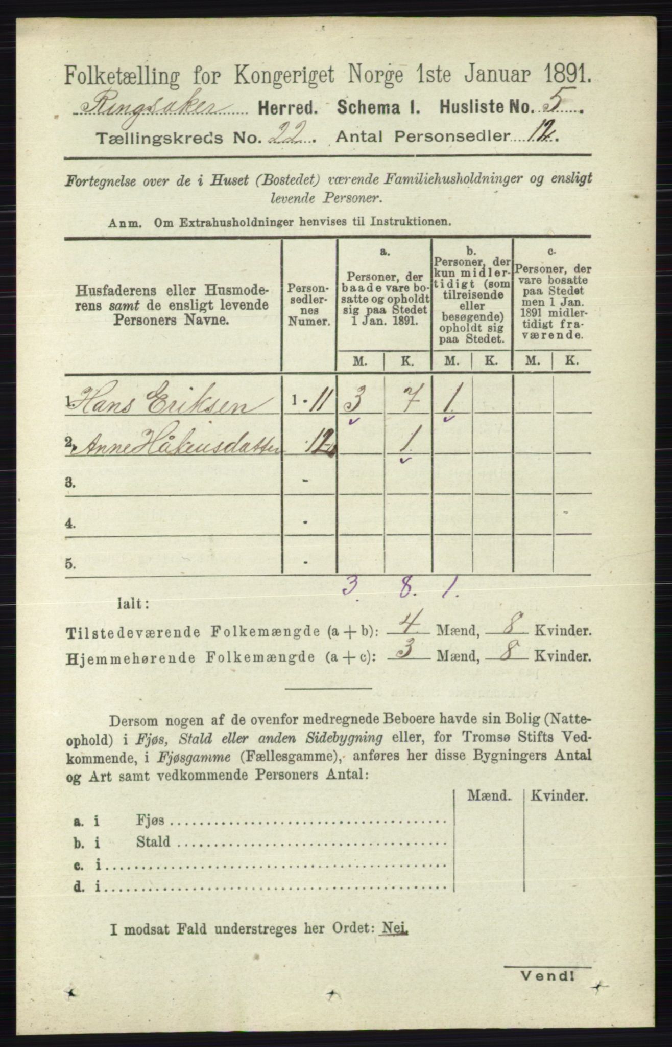 RA, 1891 census for 0412 Ringsaker, 1891, p. 12320