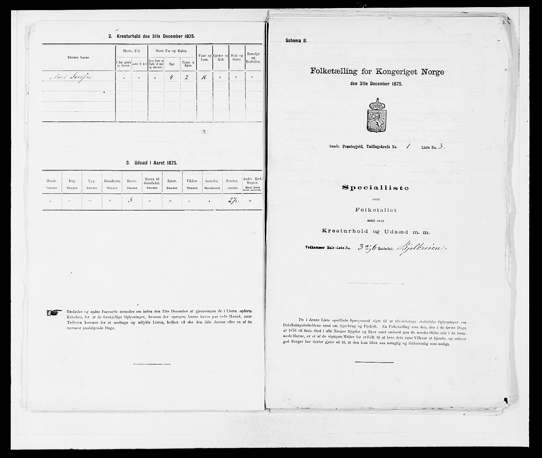 SAB, 1875 census for 1245P Sund, 1875, p. 33