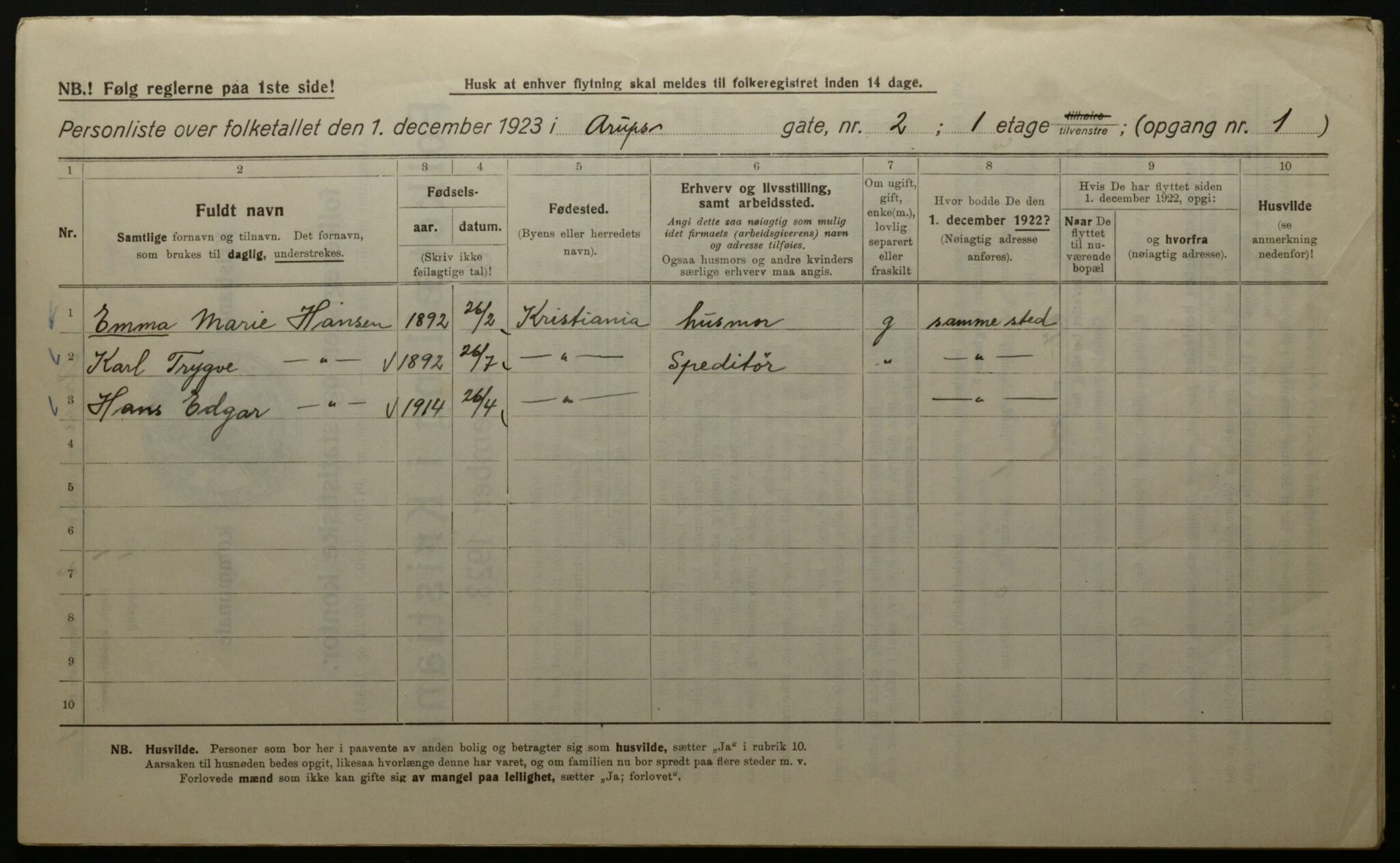 OBA, Municipal Census 1923 for Kristiania, 1923, p. 2787