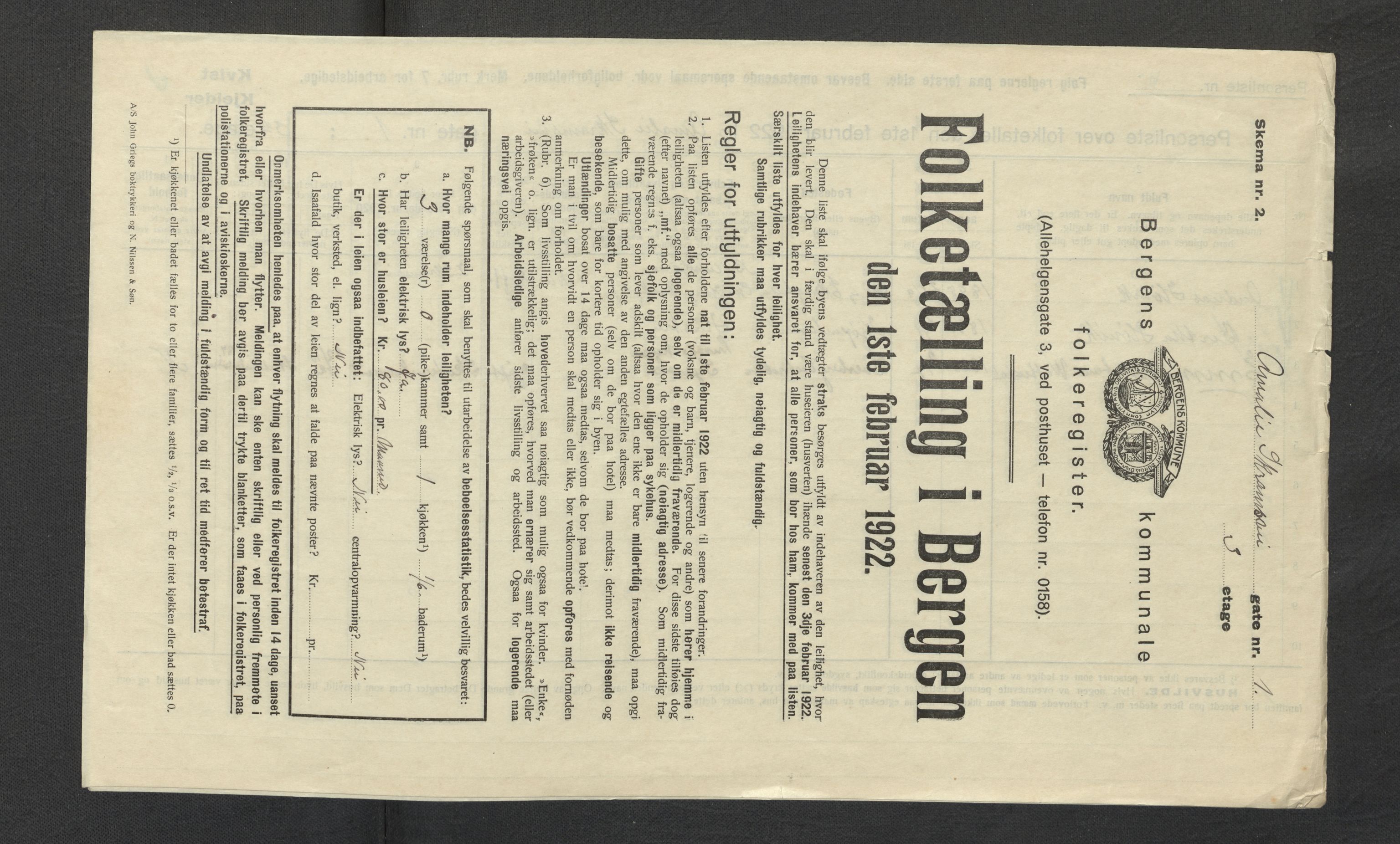 SAB, Municipal Census 1922 for Bergen, 1922, p. 1276