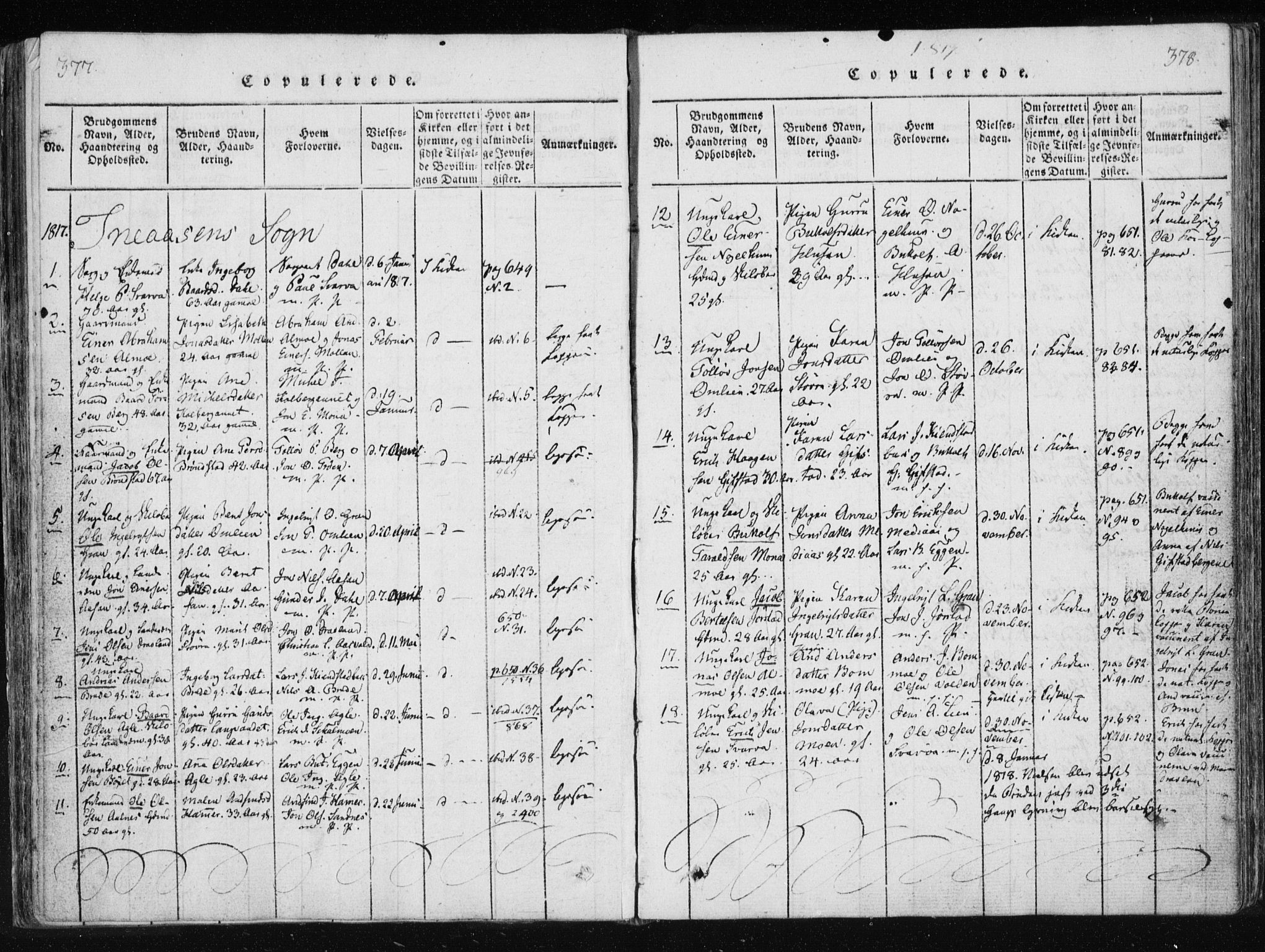 Ministerialprotokoller, klokkerbøker og fødselsregistre - Nord-Trøndelag, SAT/A-1458/749/L0469: Parish register (official) no. 749A03, 1817-1857, p. 377-378