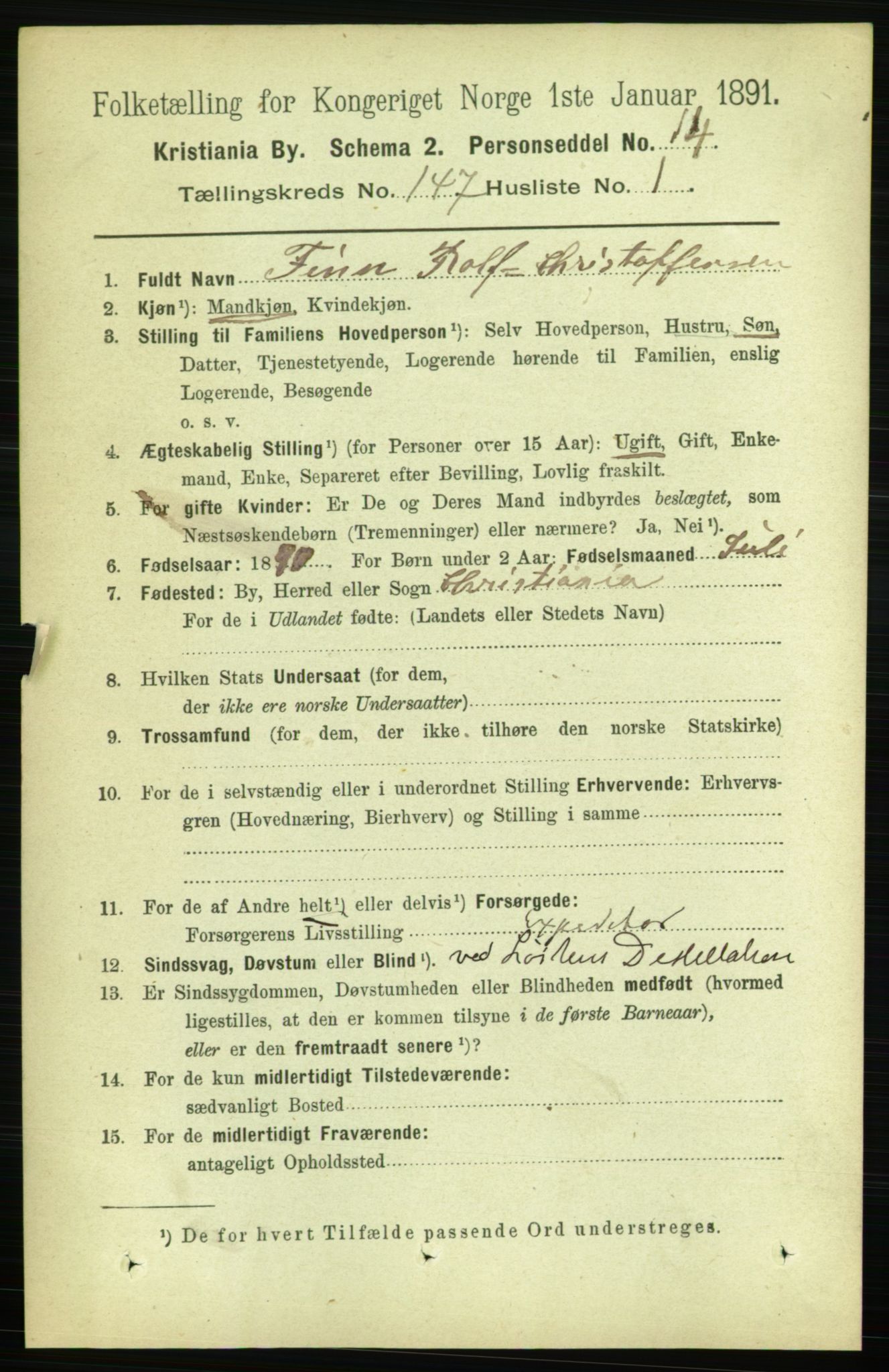 RA, 1891 census for 0301 Kristiania, 1891, p. 81607