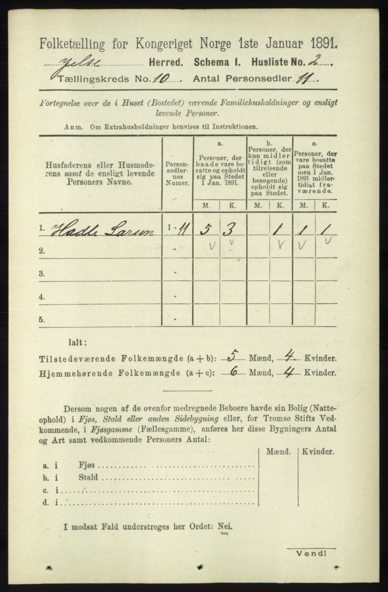 RA, 1891 census for 1138 Jelsa, 1891, p. 2375