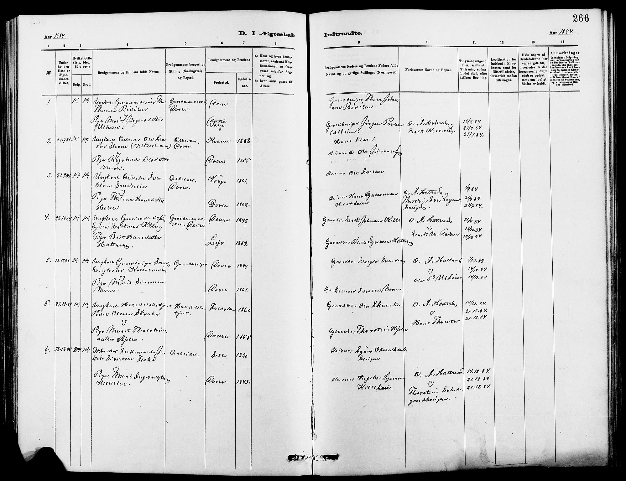 Dovre prestekontor, SAH/PREST-066/H/Ha/Hab/L0002: Parish register (copy) no. 2, 1881-1907, p. 266