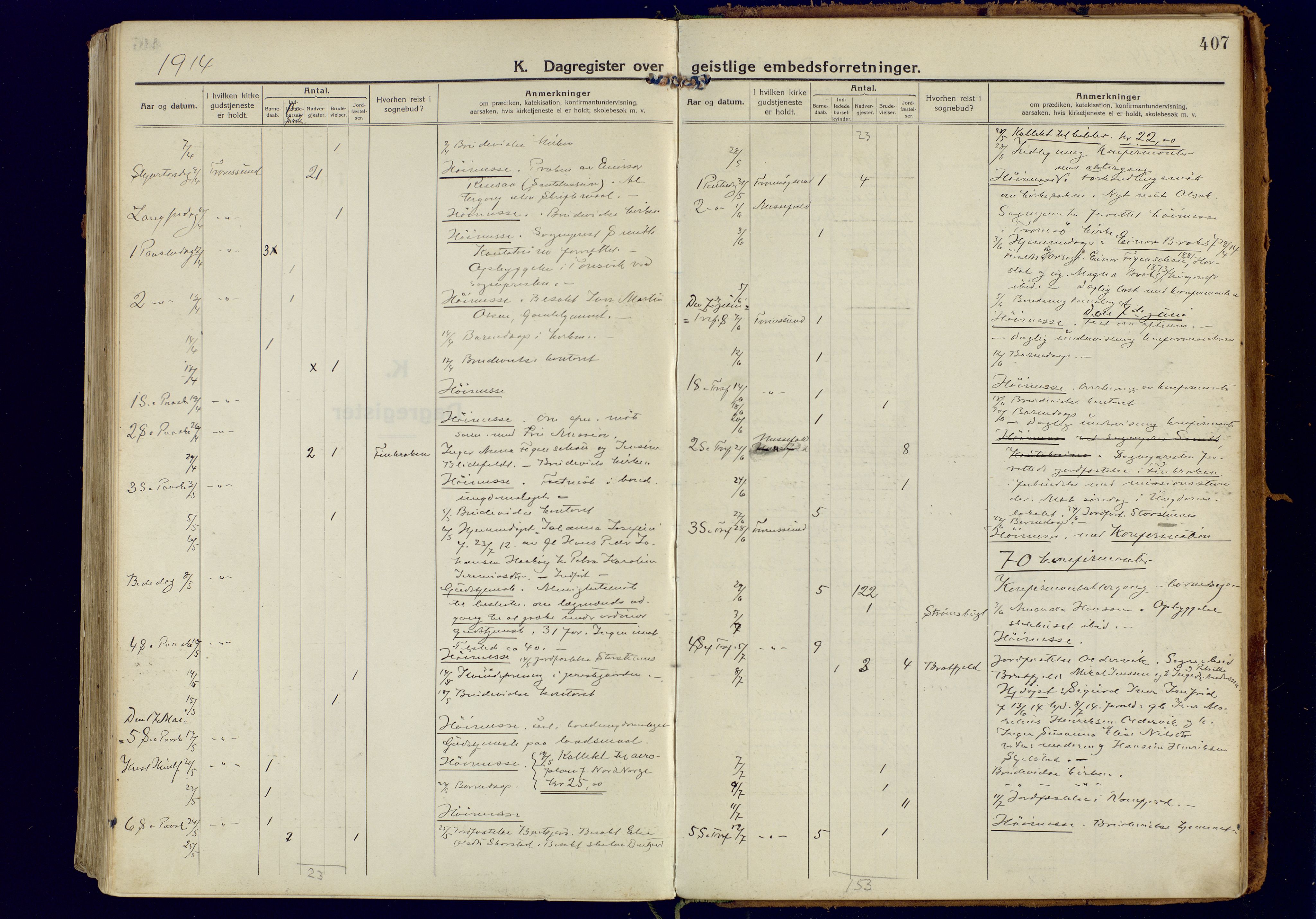 Tromsøysund sokneprestkontor, SATØ/S-1304/G/Ga/L0008kirke: Parish register (official) no. 8, 1914-1922, p. 407